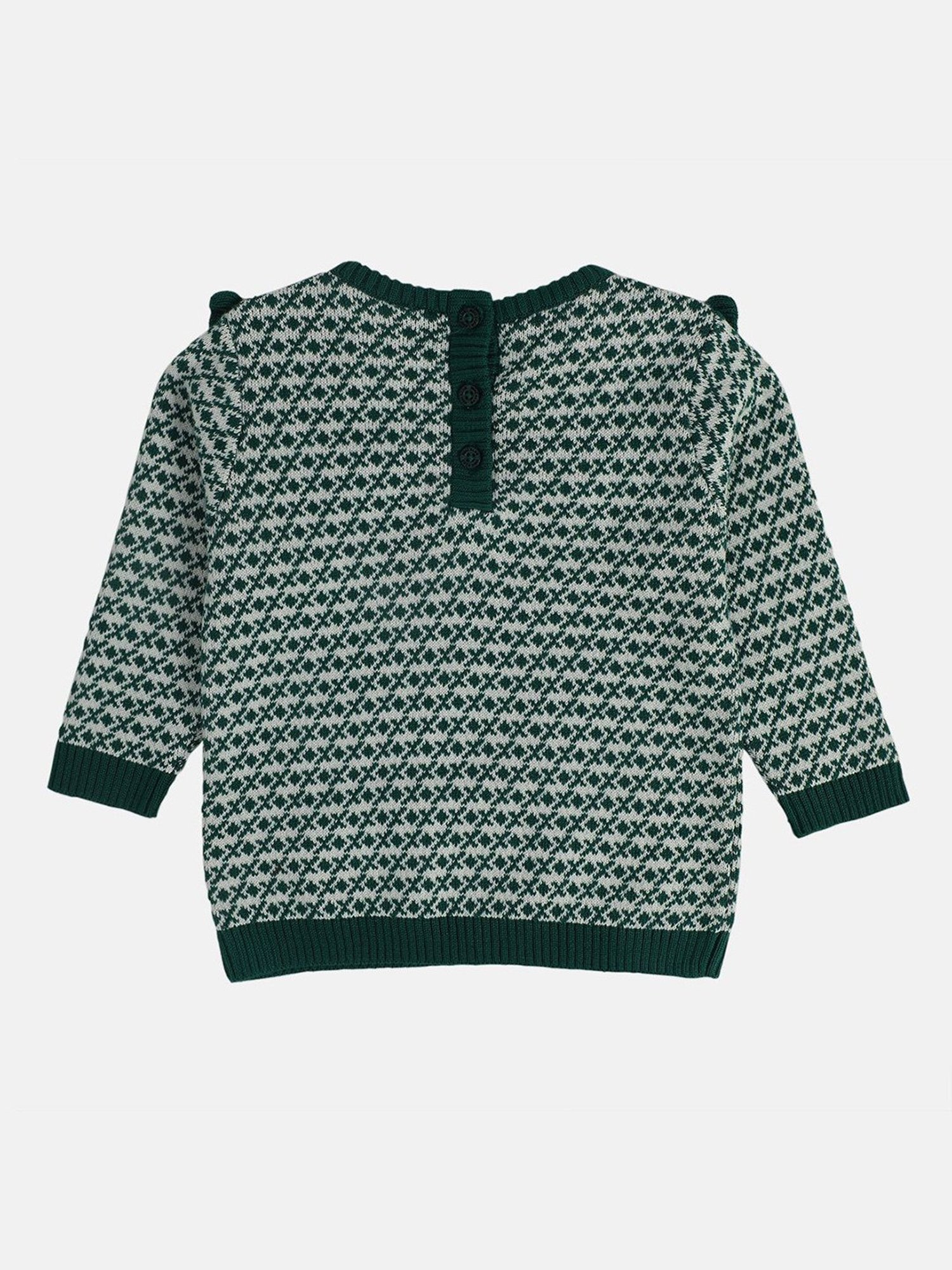 MINIKLUB Girls Green Self Design Full Sleeves Sweater