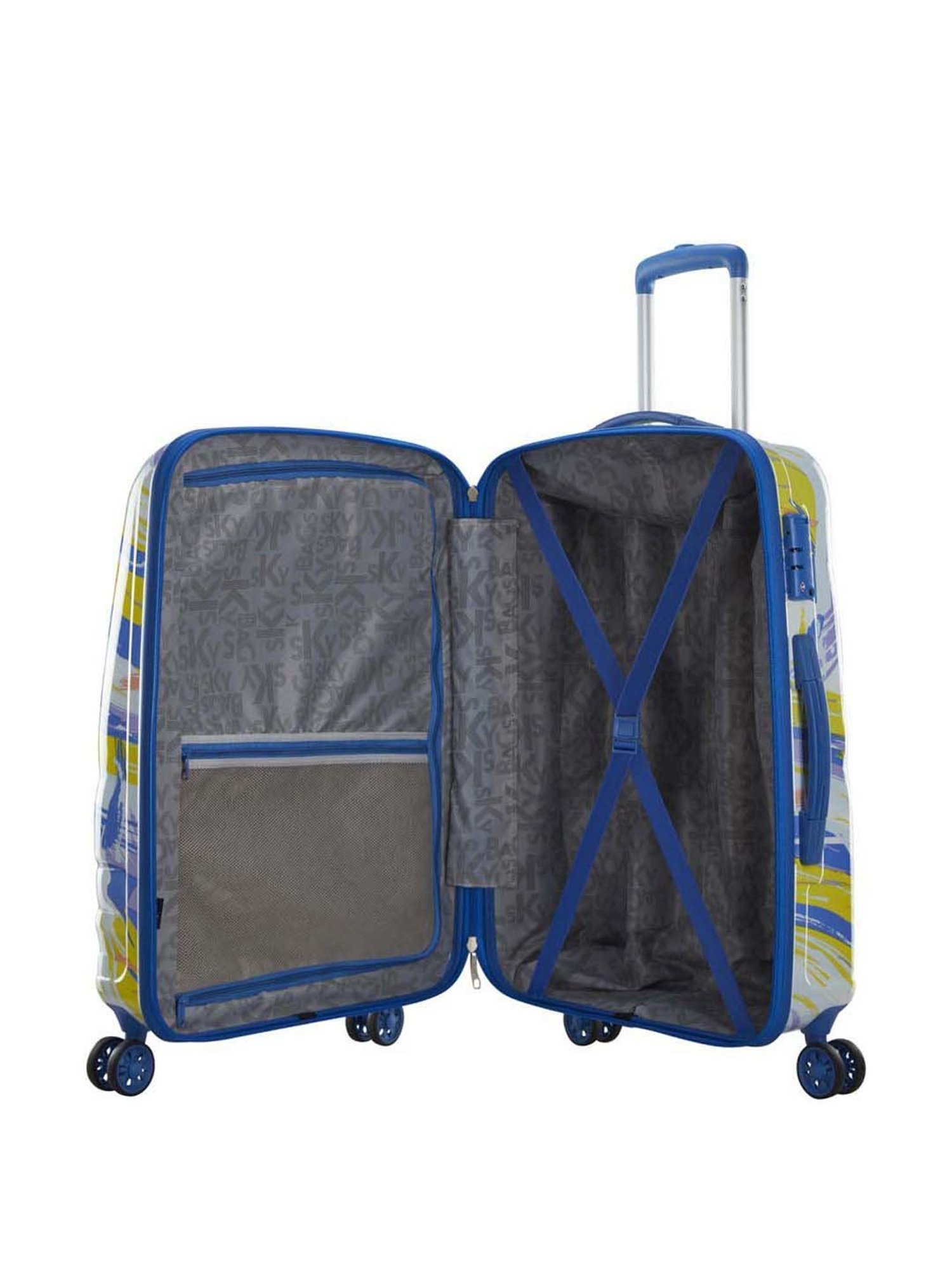 Skybags Abstract Yellow & Blue Printed Hard Medium Trolley Bag - 49 cm