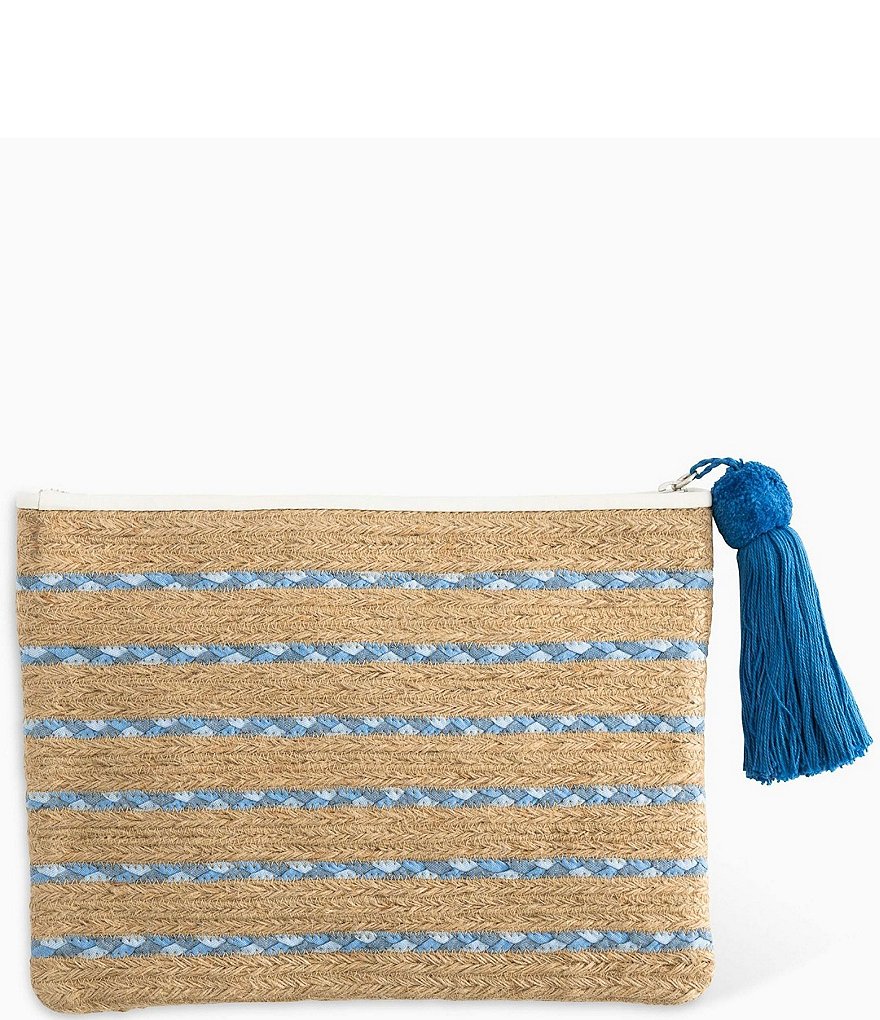 Southern Tide Jute Braided Pom Pom Tassel Detail Clutch