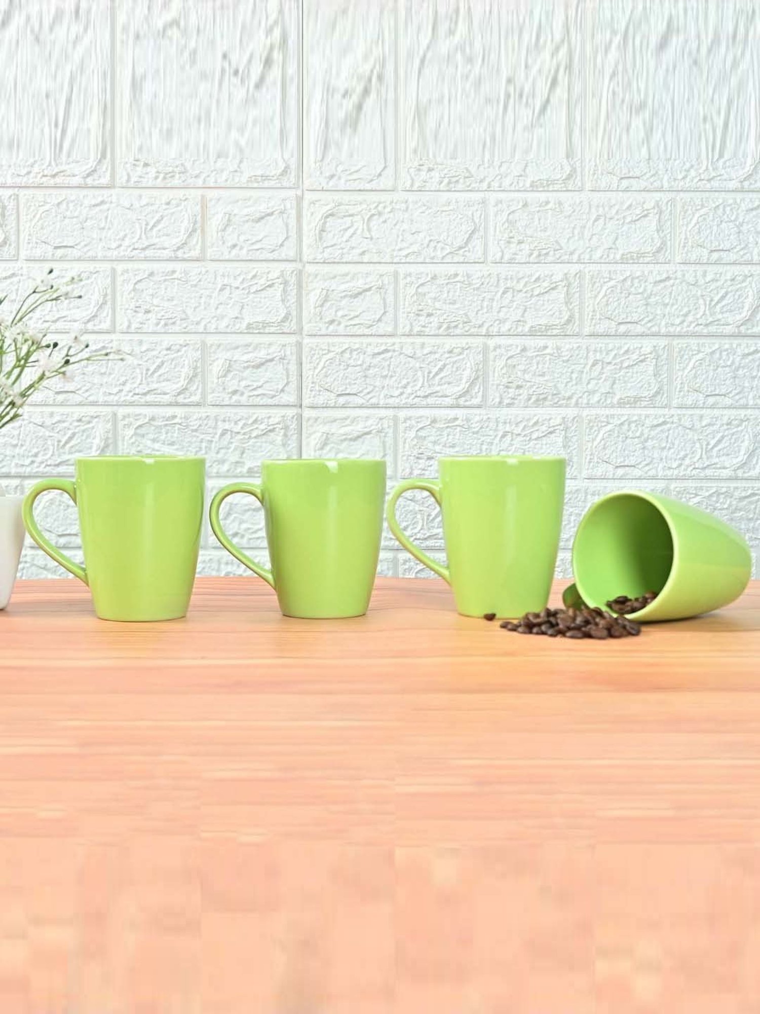 Femora Green Ceramic Coffee Mugs (0.36 L) - Set of 4