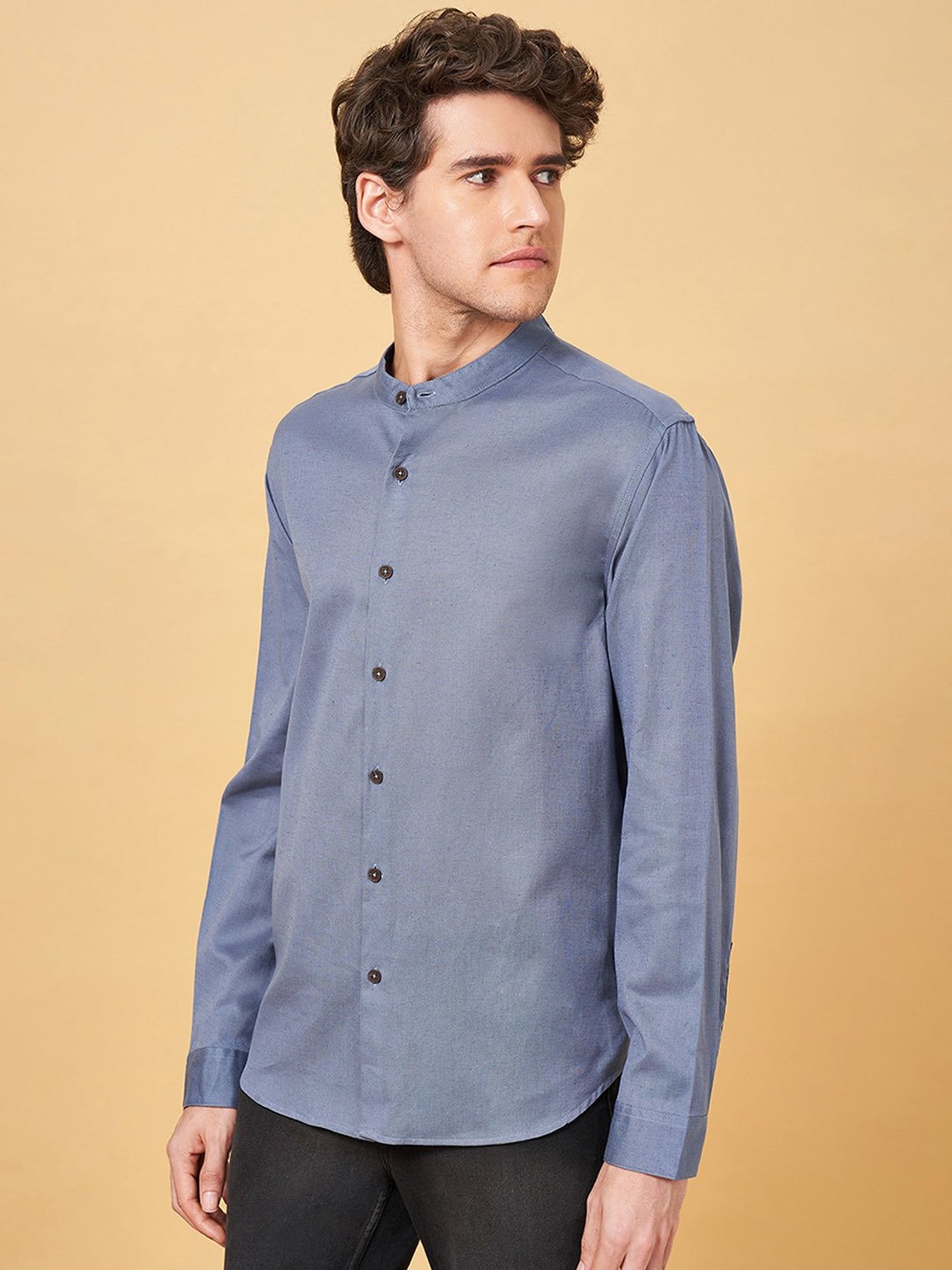 Indus Route by Pantaloons China Blue Regular Fit Shirt