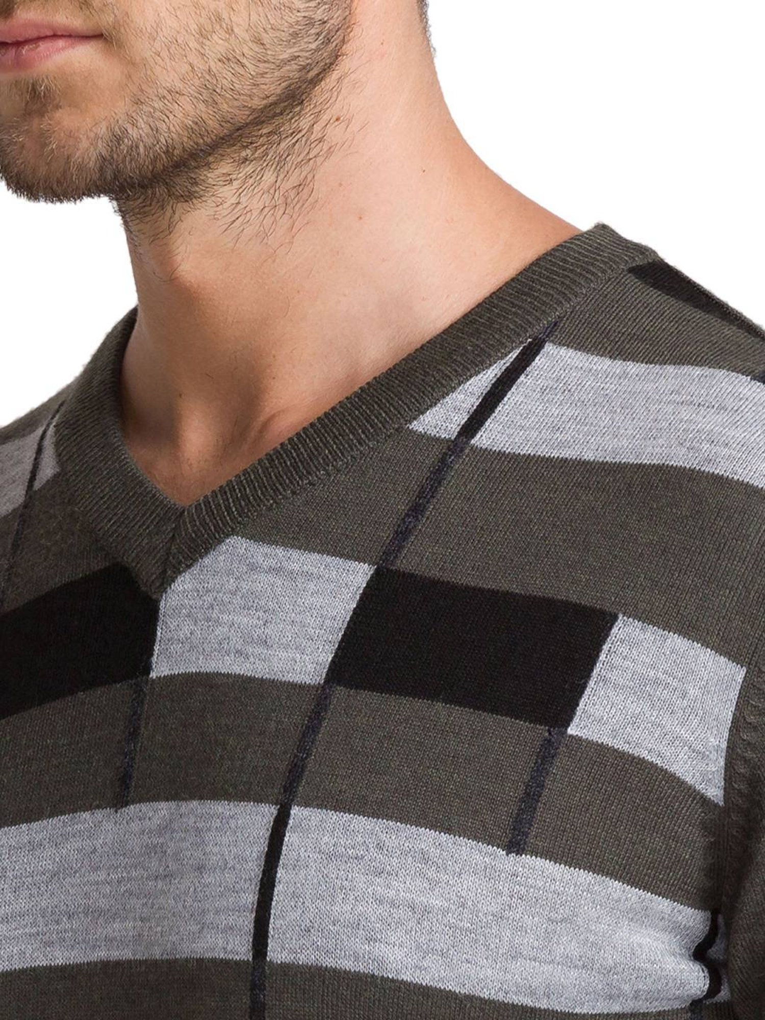 Parx Grey Regular Fit Striped Sweaters