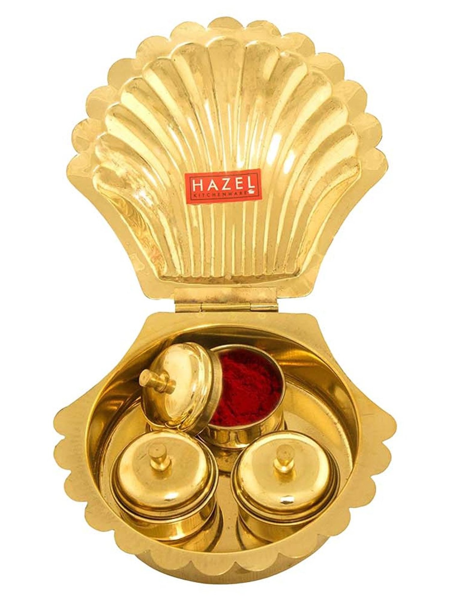 HAZEL Gold Brass Shell Kumkum Box - Set of 1