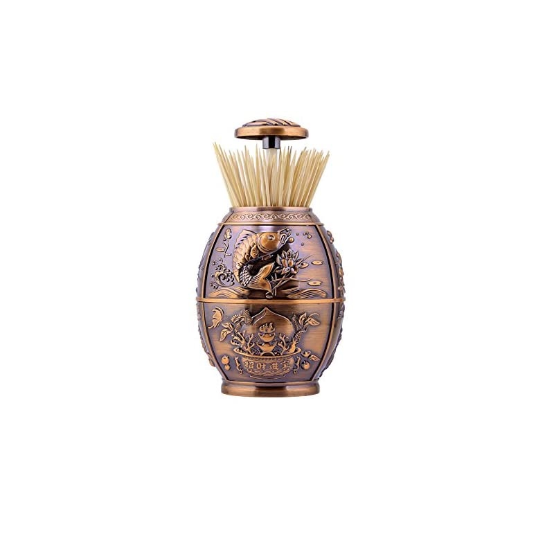 Push Style Retro Metal Automatic Toothpick Holder Case Can Box Container for Home Restaurant Cafe Club Bar Hotel Usage (Red Bronze)