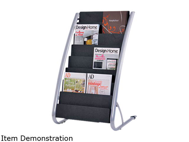 Alba Literature Floor 8-Pocket Display Rack, 22-7/8w x 19-3/4d x 36-5/8h, BLK/Chrome