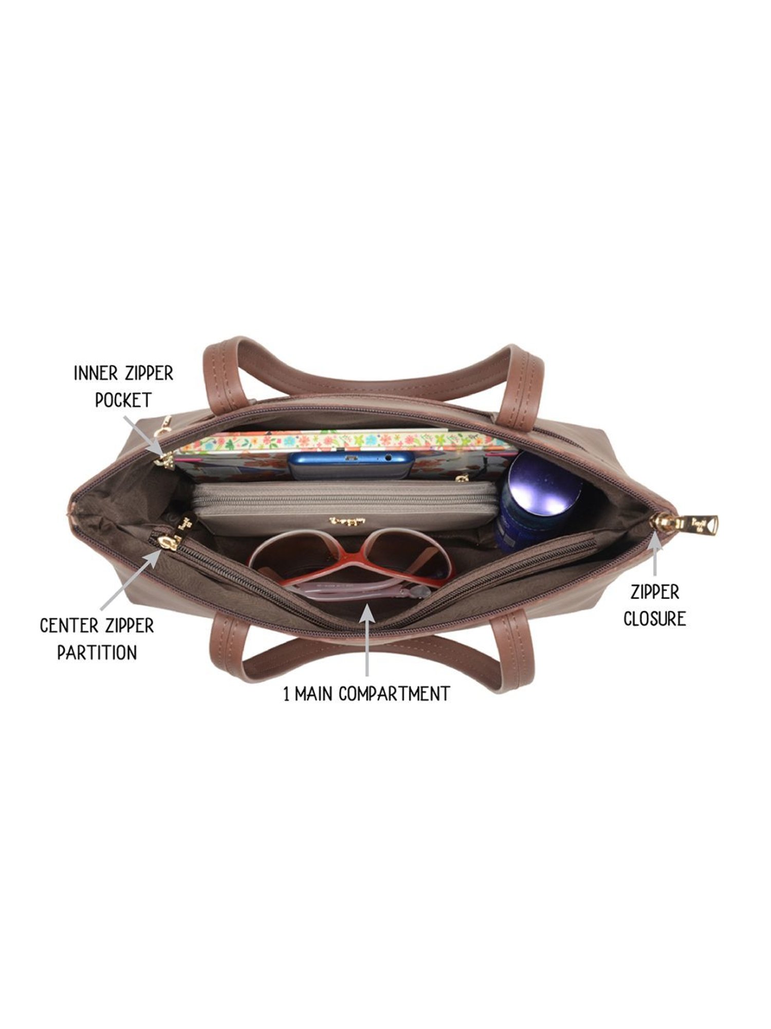 Baggit Munich Scan Brown PU Solid Tote Handbag