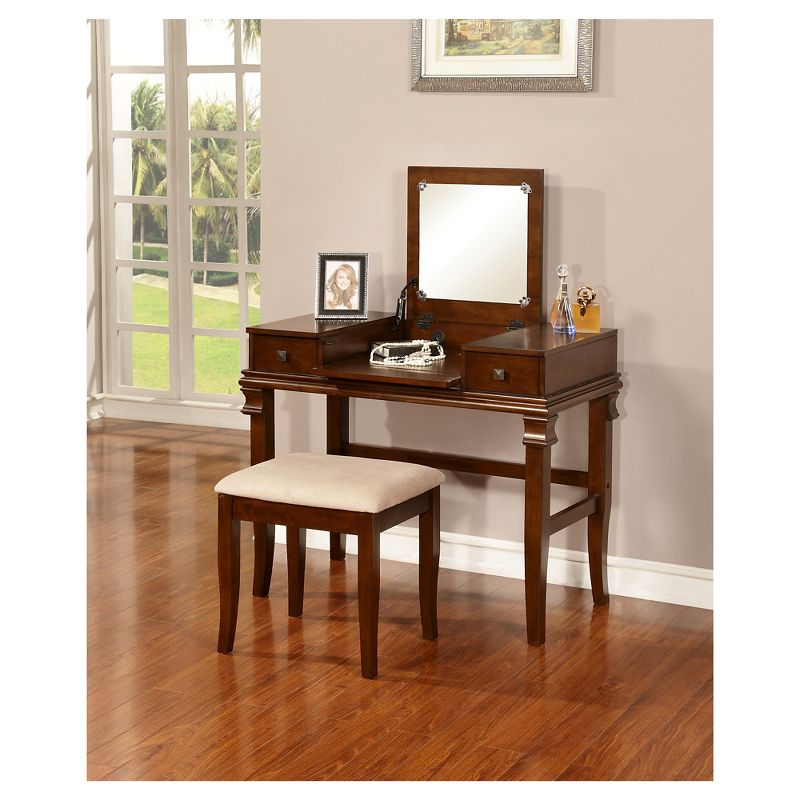 Home Angela Vanity Set Walnut - Linon