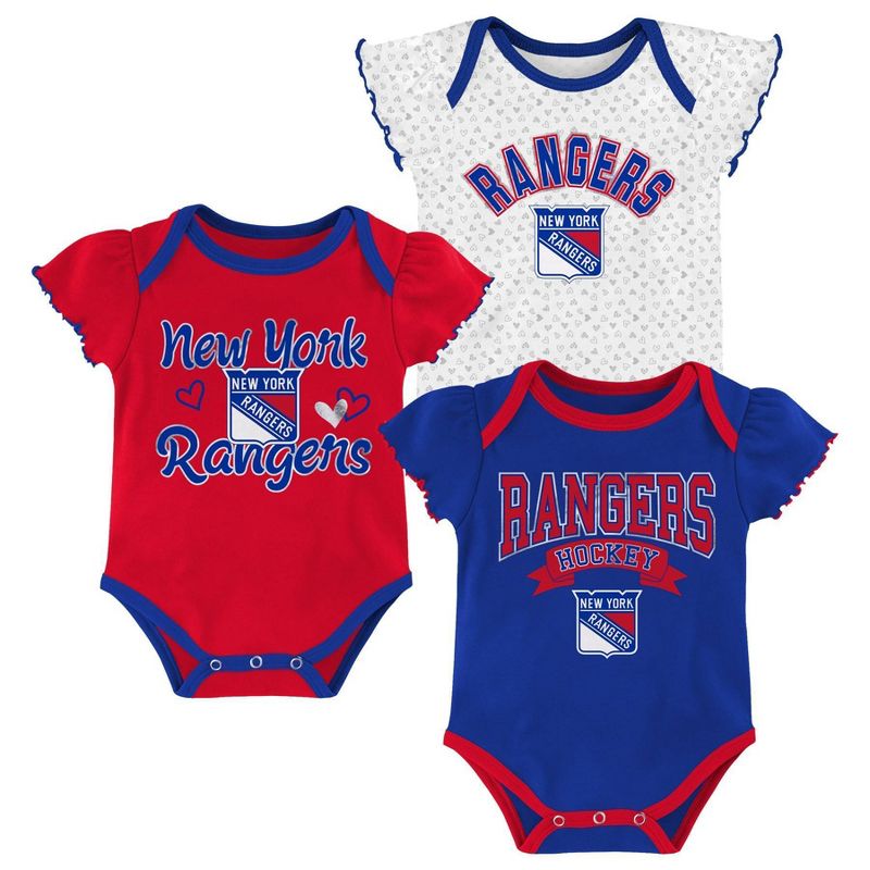 NHL New York Rangers Girls' Winning Goal Bodysuit Set 3pk - 18M