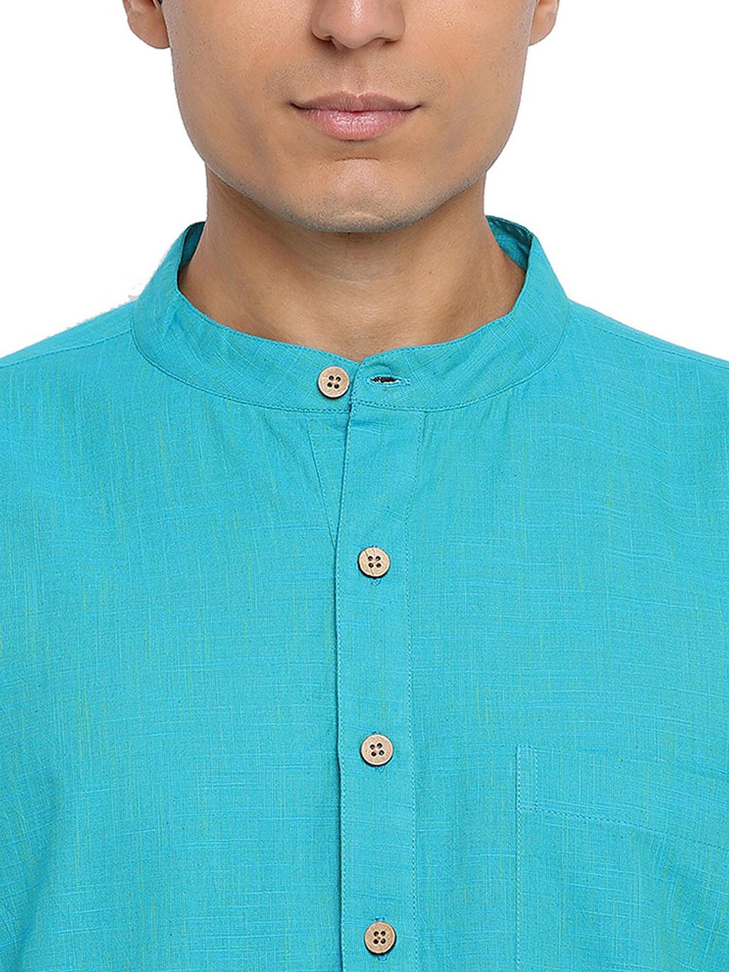 Fabindia Turquoise Cotton Comfort Fit Kurta