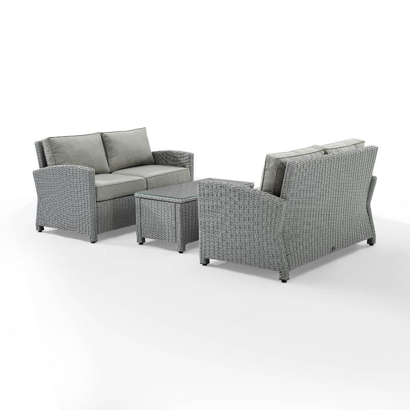 Bradenton 3pc Outdoor Loveseat Wicker Seating Set - Gray - Crosley