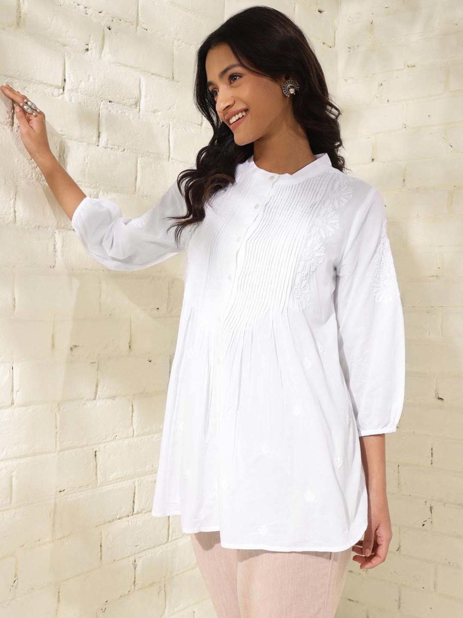 Fabindia White Cotton Embroidered Tunic
