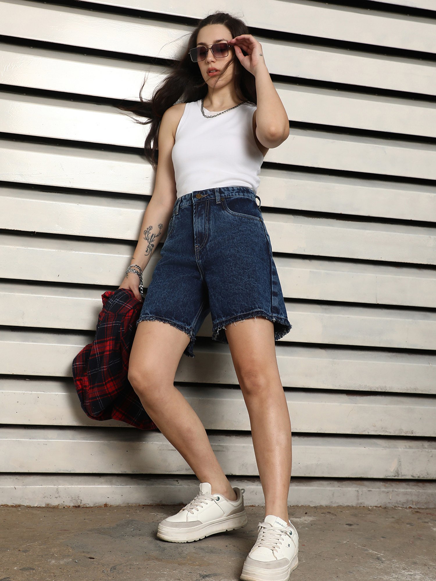 High Star Blue Cotton Regular Fit Shorts