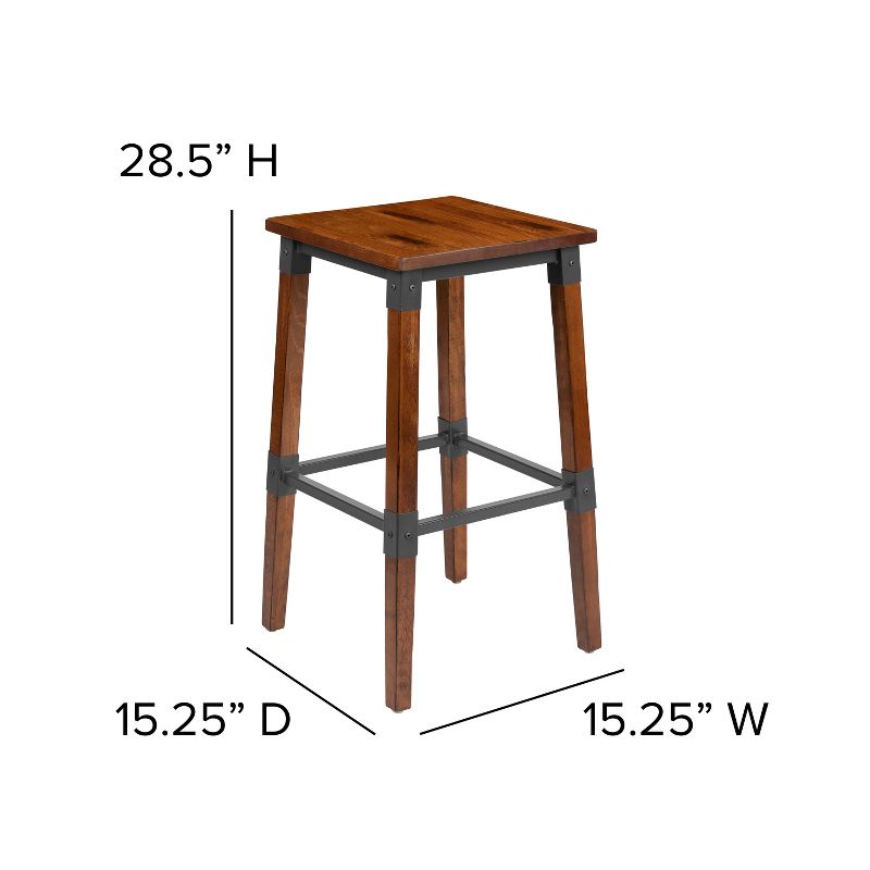 Emma and Oliver 4 Pack Commercial Grade Rustic Walnut Industrial Style Backless Wood Barstool