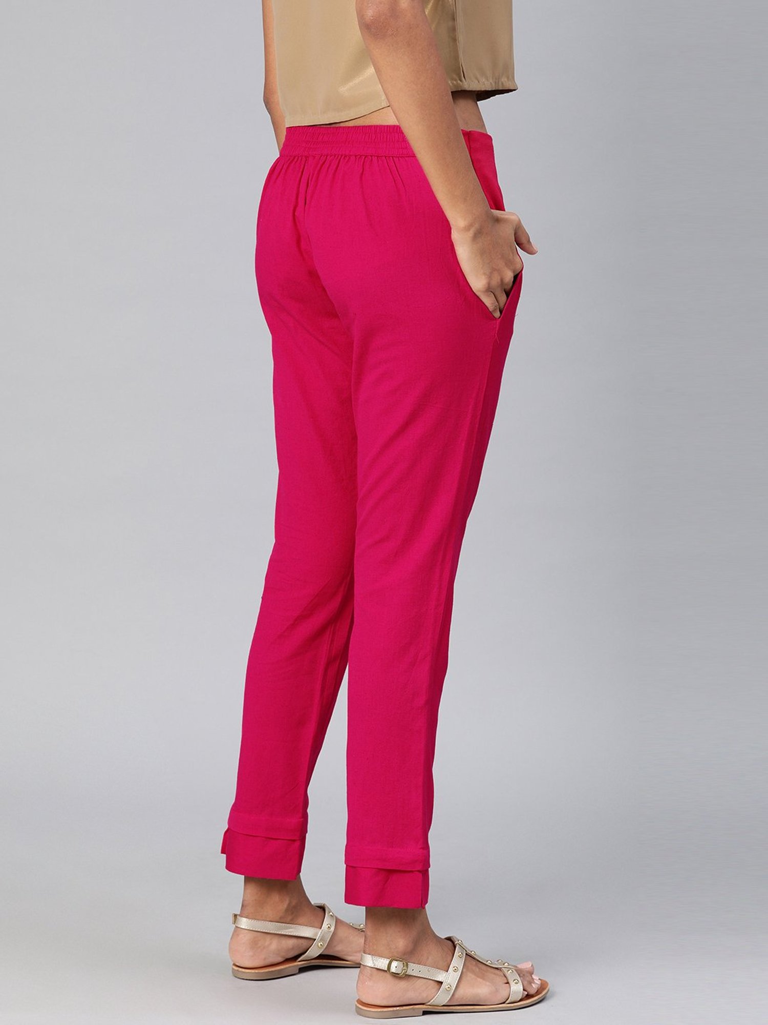 Divena Pink Khadi Regular Pants for Women&iquest;