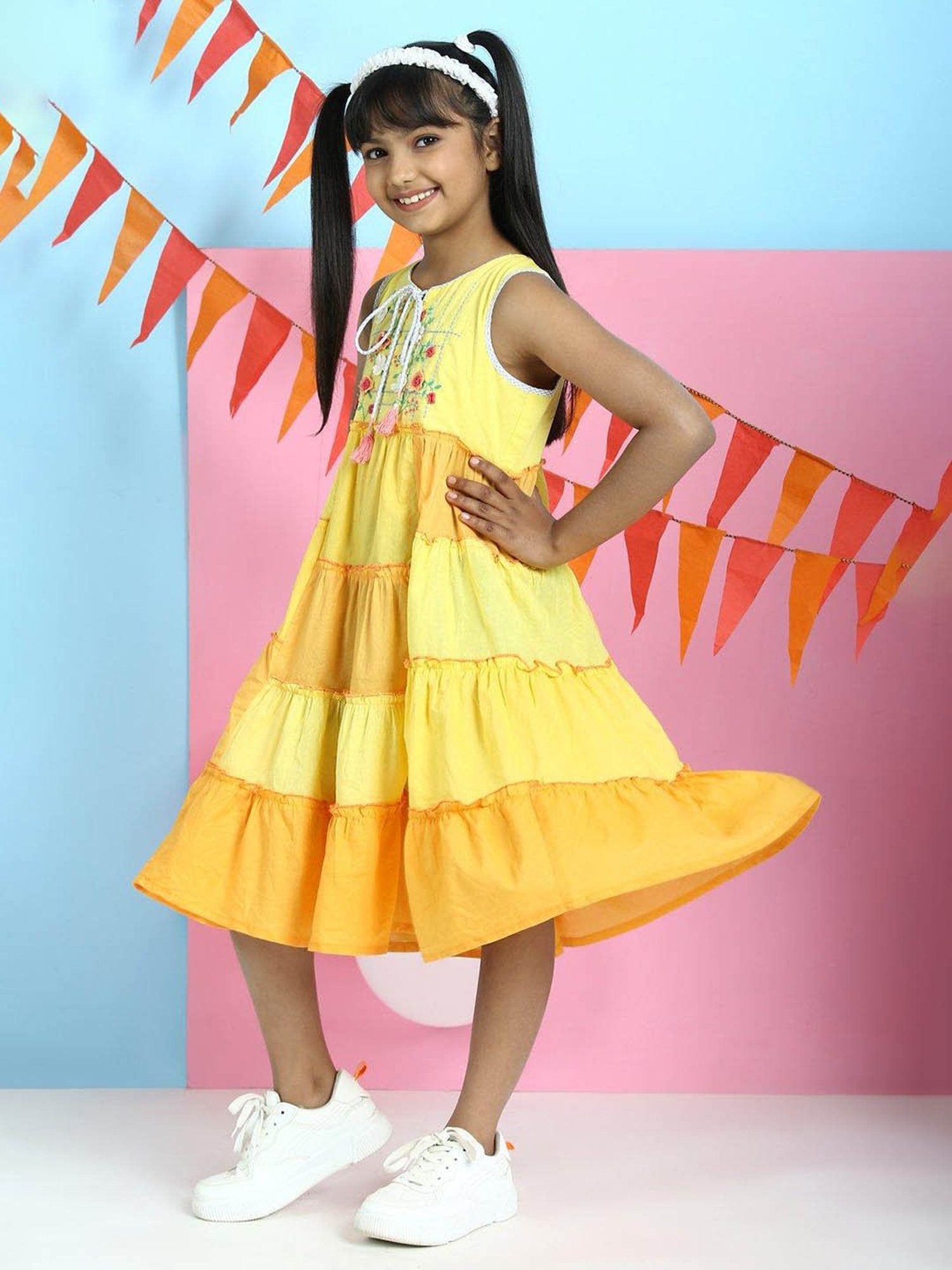 Biba Girls Yellow Embroidered Dress