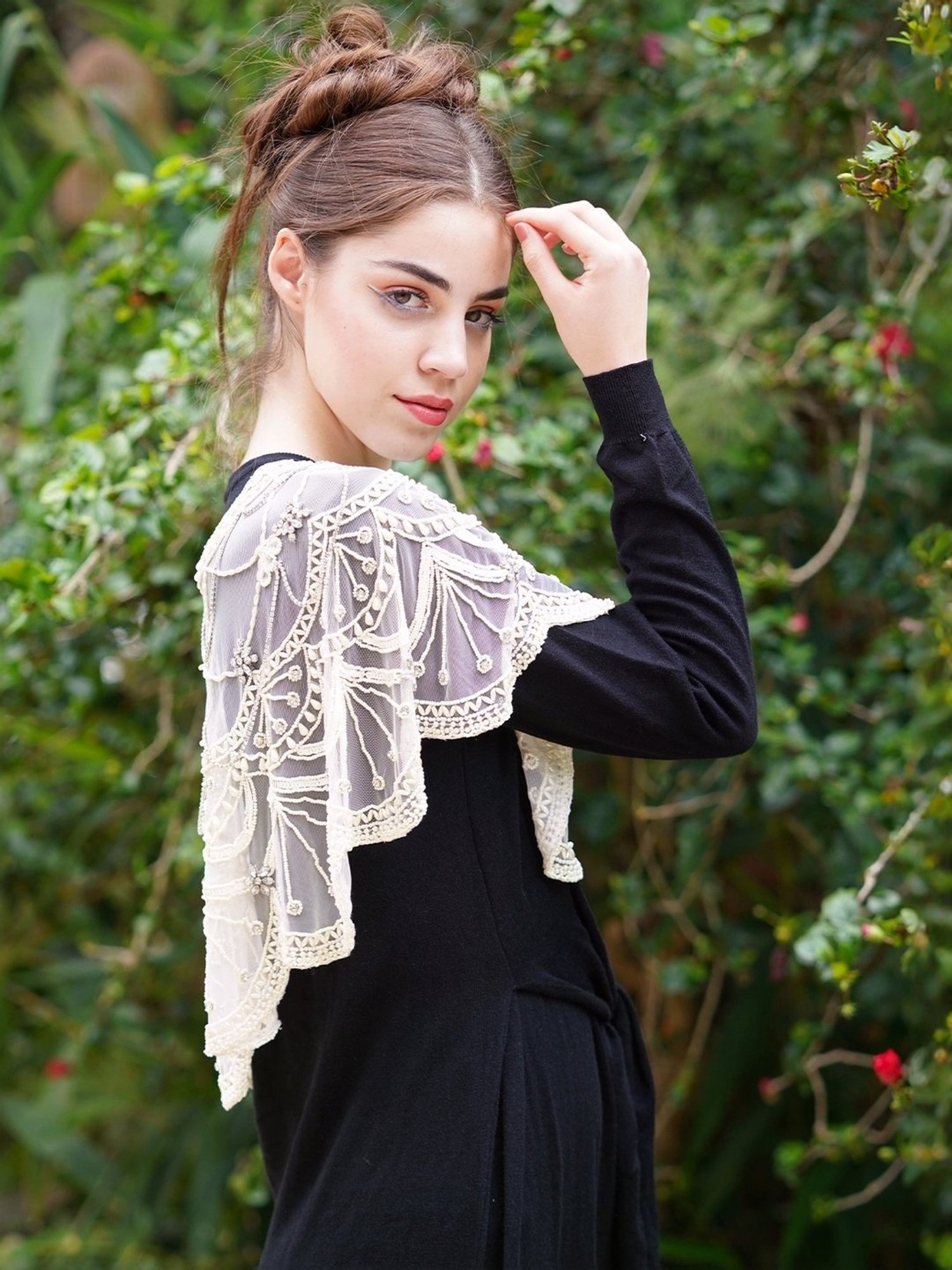 Odette Beige Embellished Fancy Short Cape