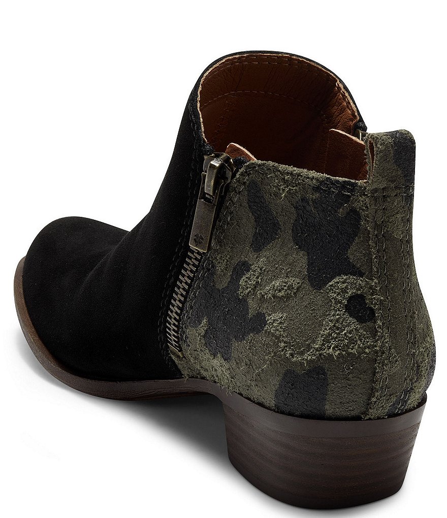 Lucky Brand Basel Camo Printed Suede Side Zip Block Heel Ankle Booties