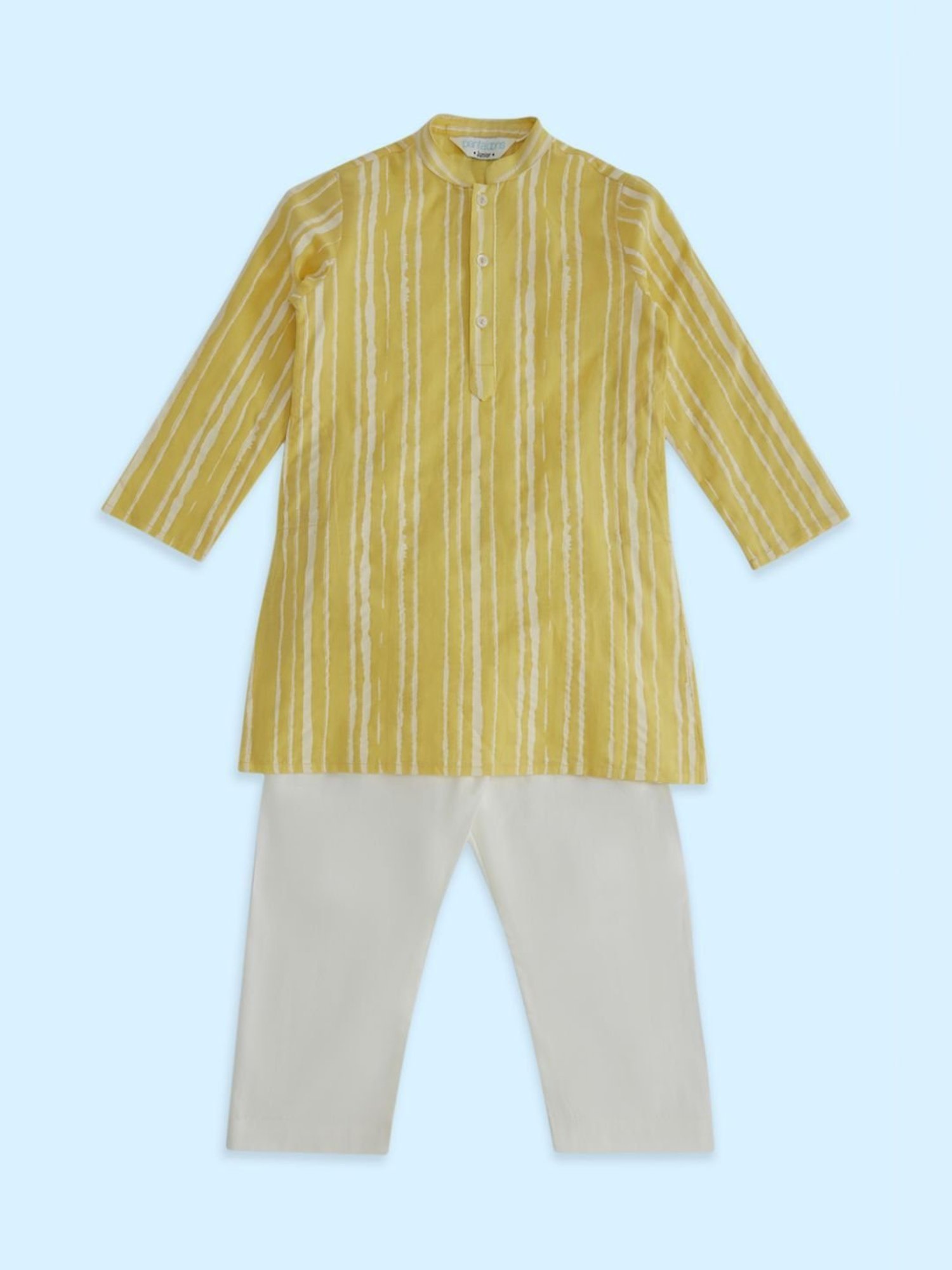 Indus Route by Pantaloons Kids Yellow & White Cotton Striped Full Sleeves Kurta Set