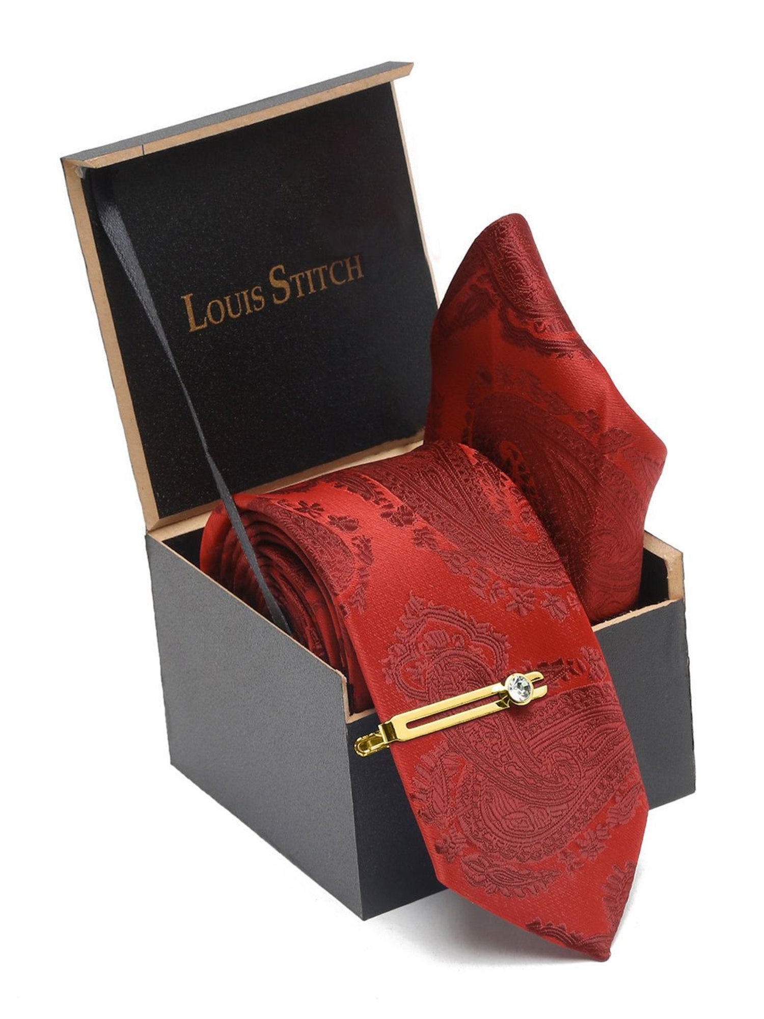 Louis Stitch Red Printed Necktie Gift Set - Set of 3