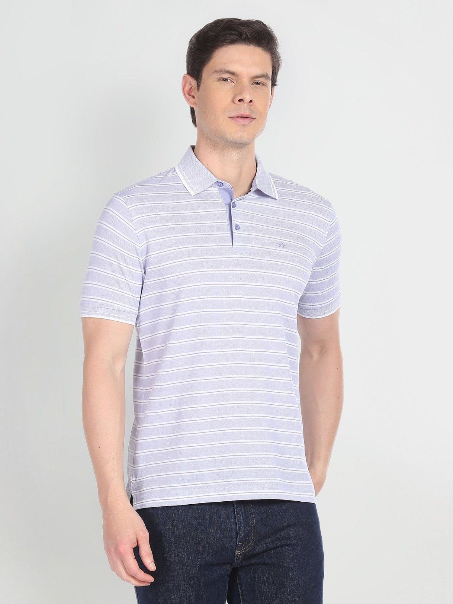 Arrow Purple Cotton Regular Fit Striped Polo T-Shirt