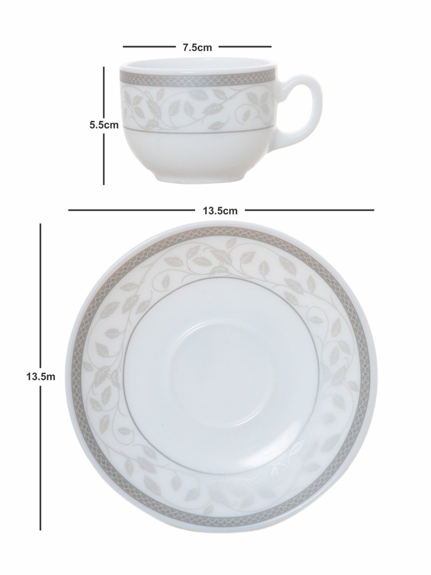 Cello Divine Printed White Opalware Tea Cups & Saucers - Set of 6 (160ml)