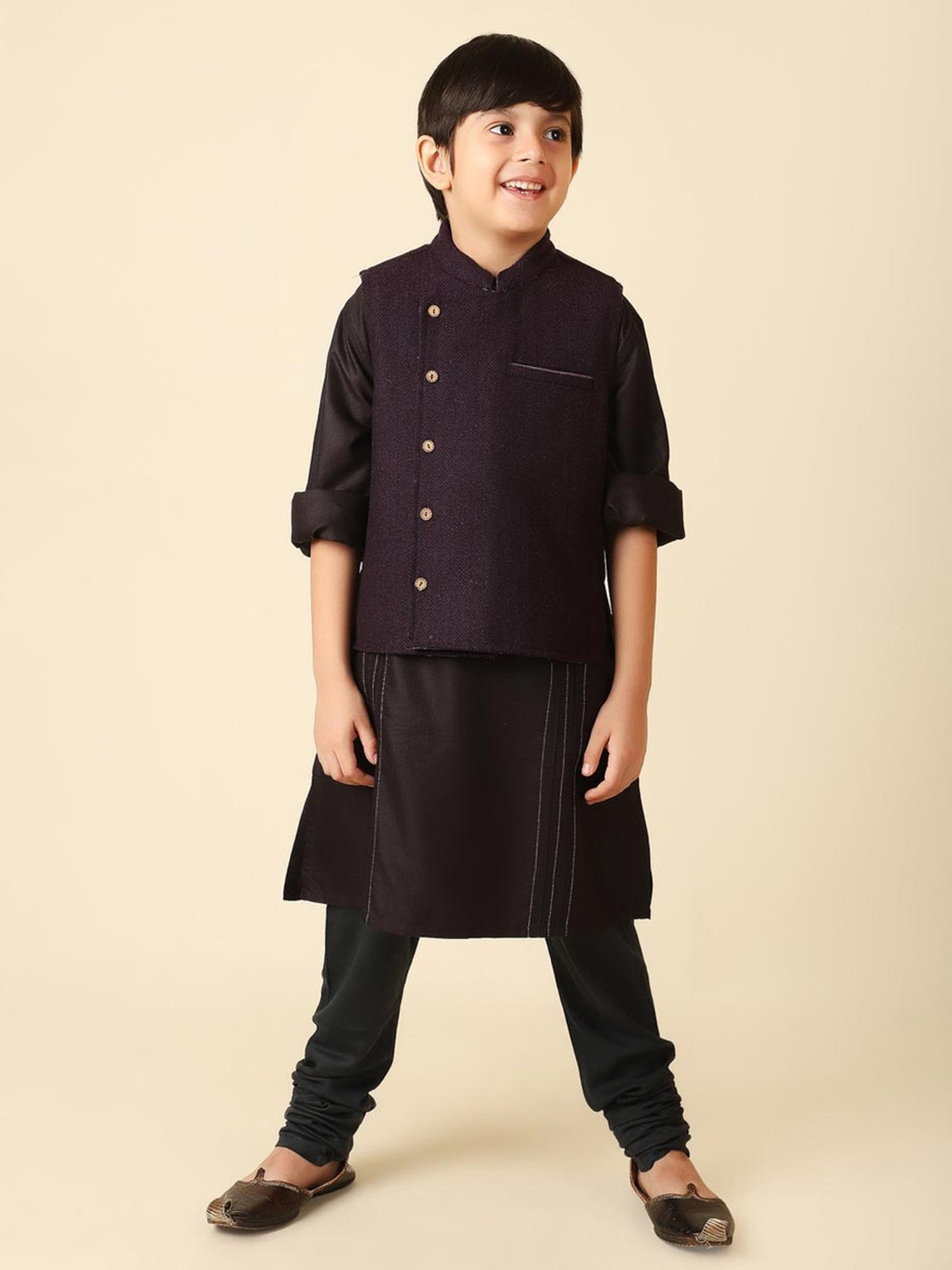 Fabindia Kids Purple Regular Fit Nehru Jacket