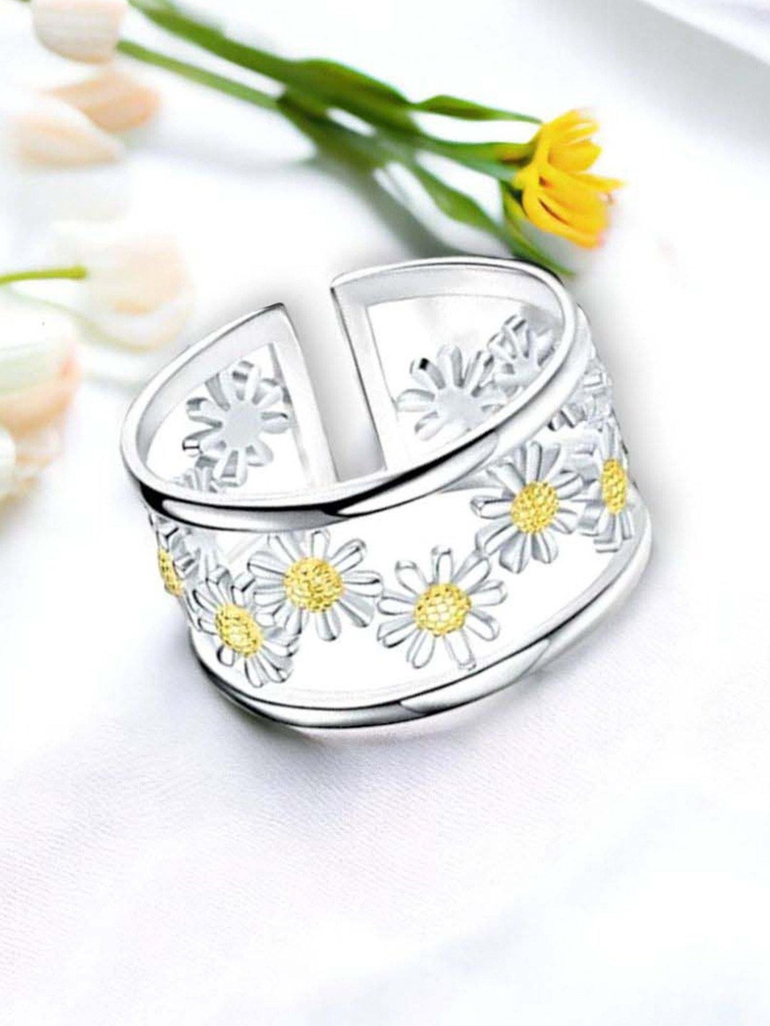 Rihi by P.C. Chandra Jewellers 925 Silver Daisy Silver Ring for Women & Girls