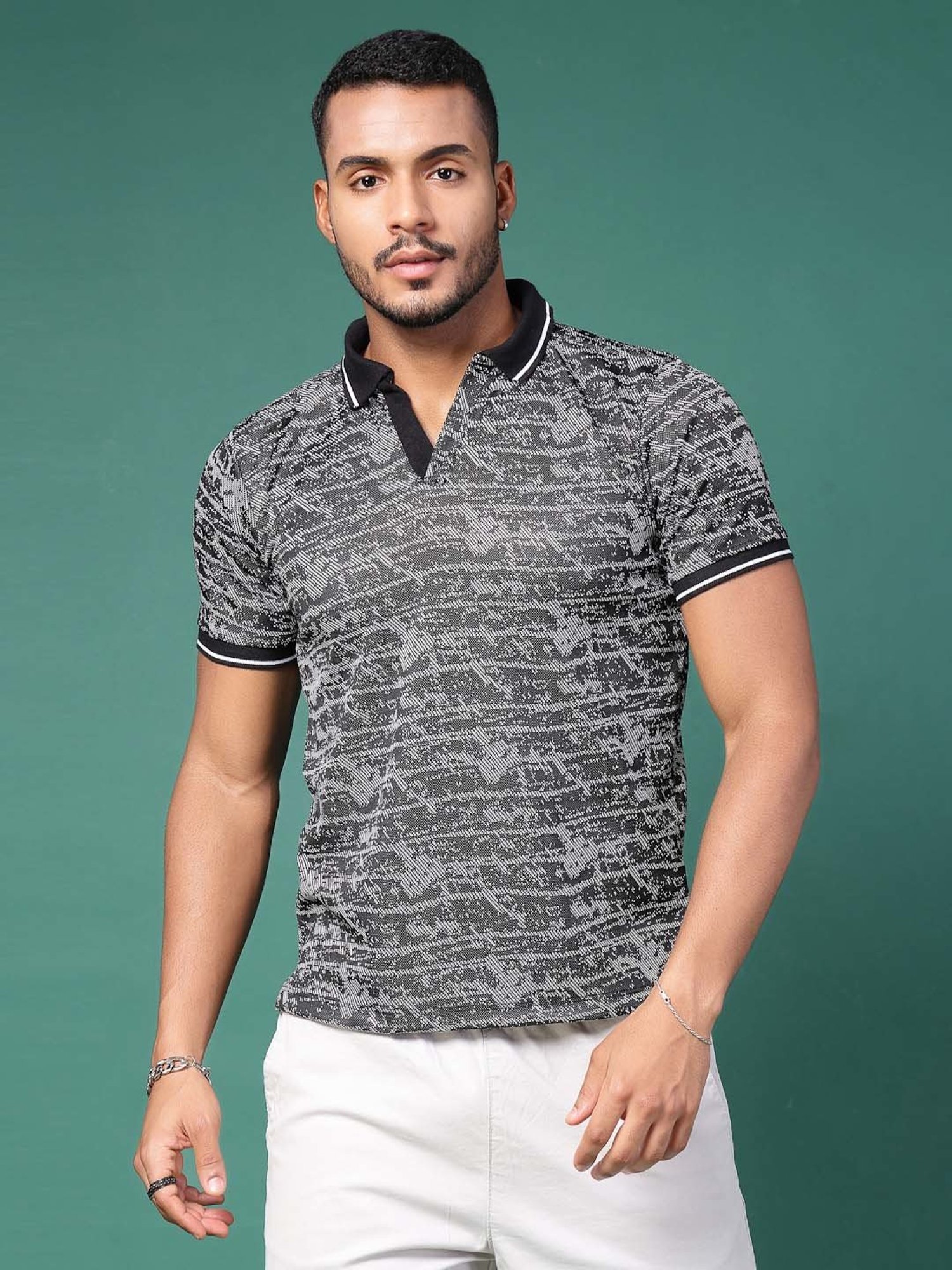 Rigo Grey Slim Fit Printed Polo T-Shirt