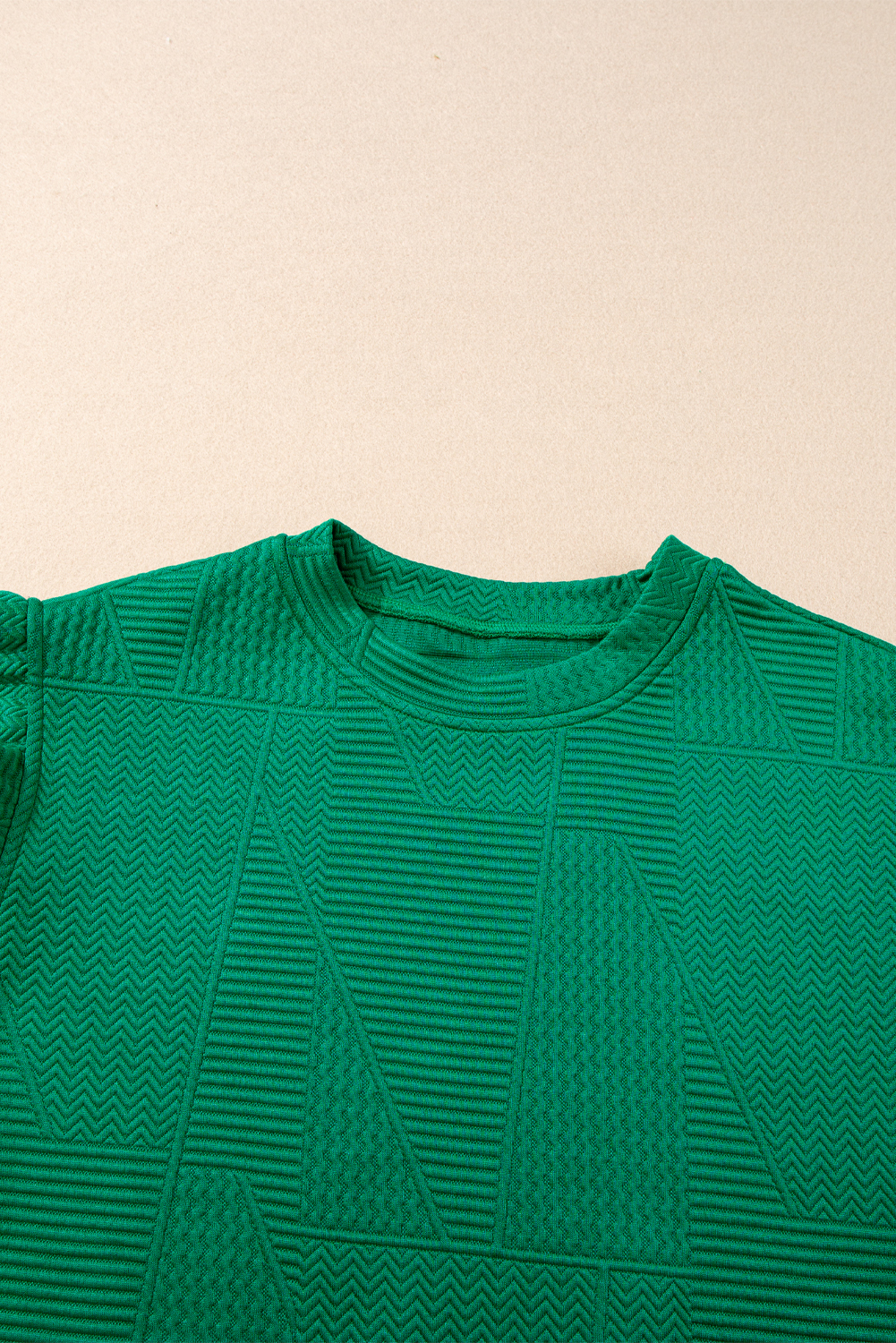 Dark Green Textured Ruffle Split Top and Drawstring Shorts Set