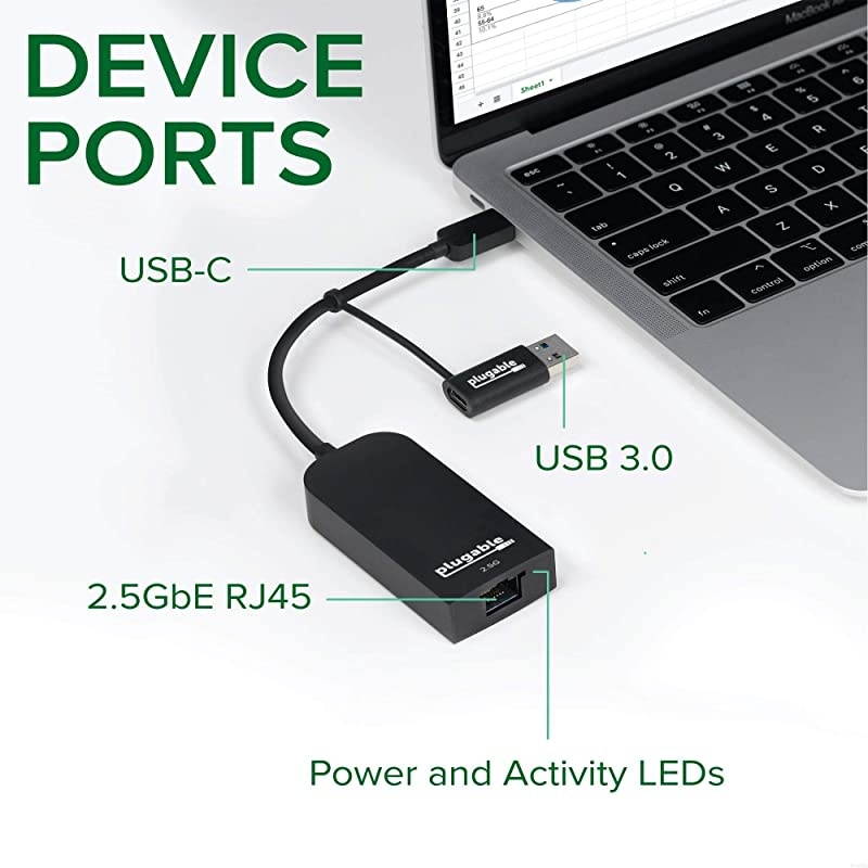 2.5G USB C and USB to Ethernet Adapter, 2-in-1 Adapter Compatible with USB C/Thunderbolt 3 or USB 3.0, USB-C to RJ45 2.5 Gigabit LAN Compatible with Mac and Windows