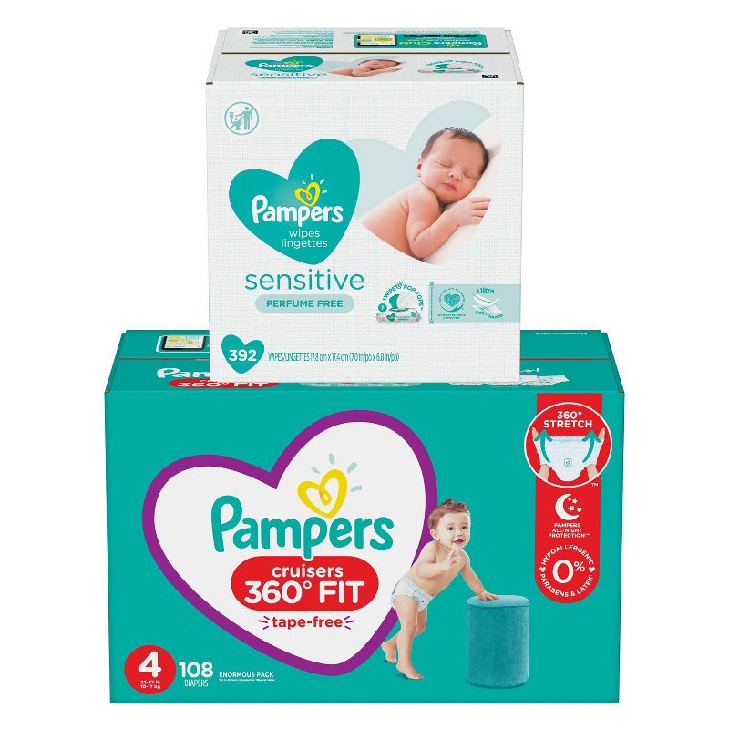 Pampers Cruisers 360 Disposable Diapers Size 4 - 116ct & Pampers Sensitive Baby Wipes - 392ct - Bundle