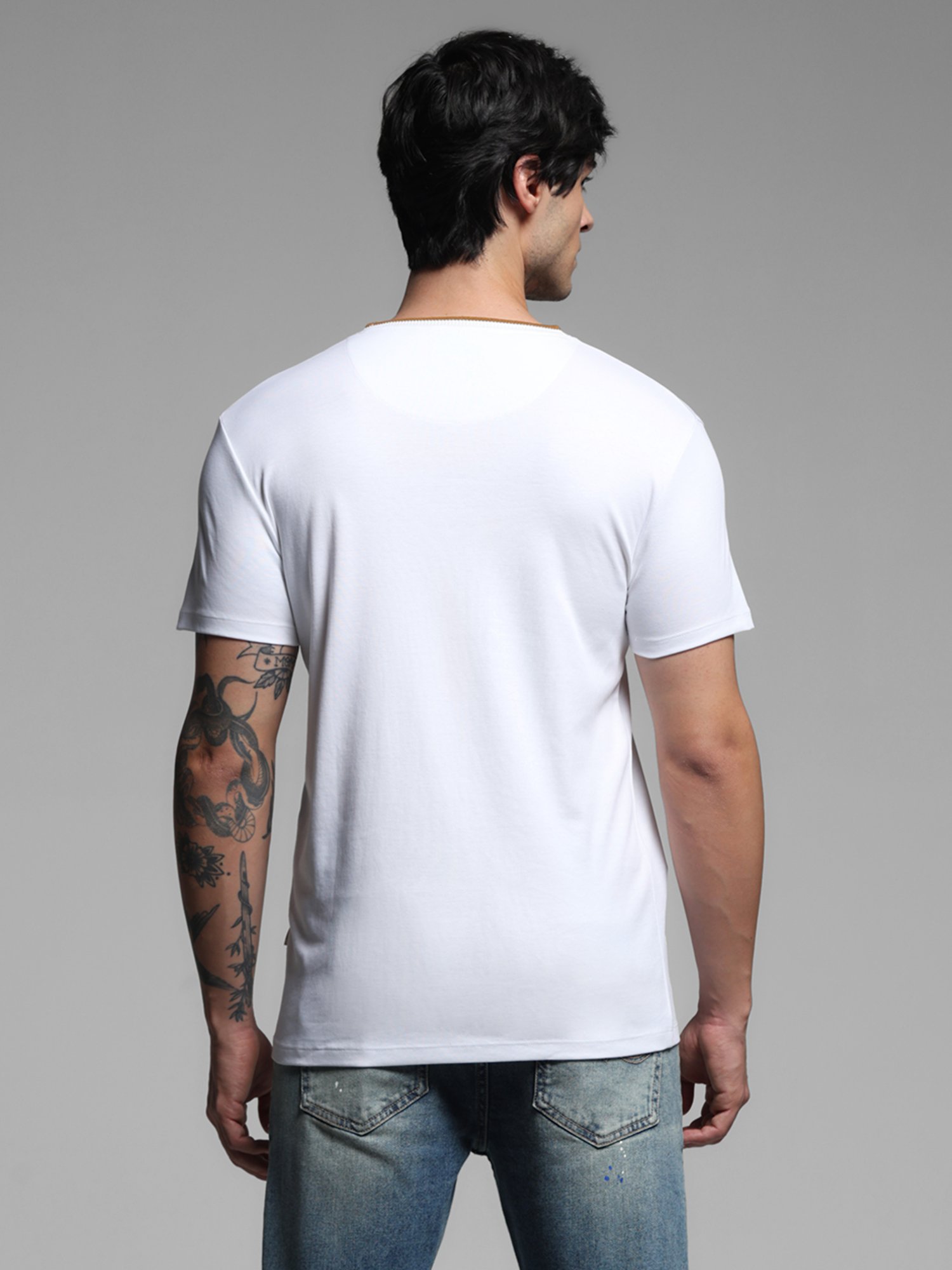 Jack & Jones White Cotton Slim fit Solid T-Shirts