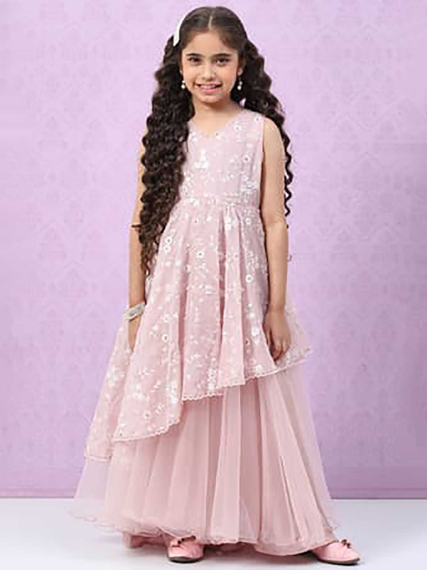 BIBA Girls Light Pink Embroidered Gown
