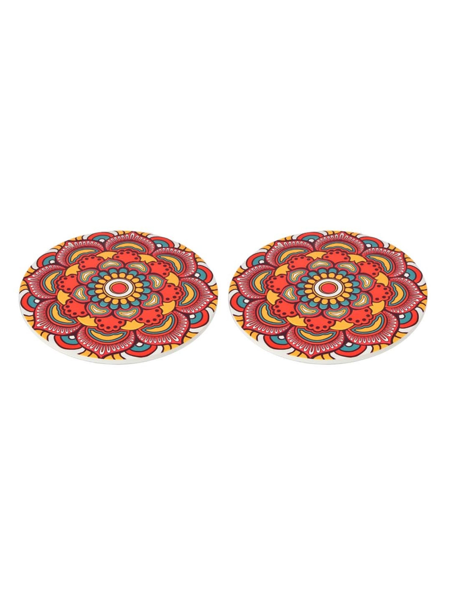 TAYHAA Red & Yellow Ceramic Delightful Mandala Coasters - Set of 2
