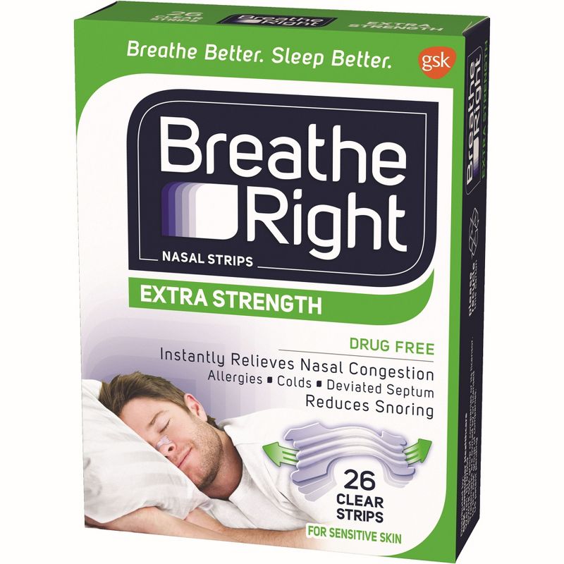 Breathe Right Extra Clear for Sensitive Skin Drug-Free Nasal Strips for Congestion Relief - 26ct