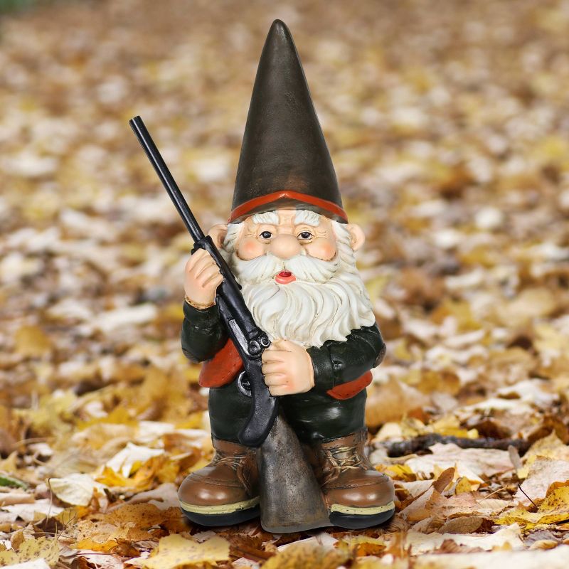 13.39" Resin Hunting Harry Garden Gnome Brown- Exhart