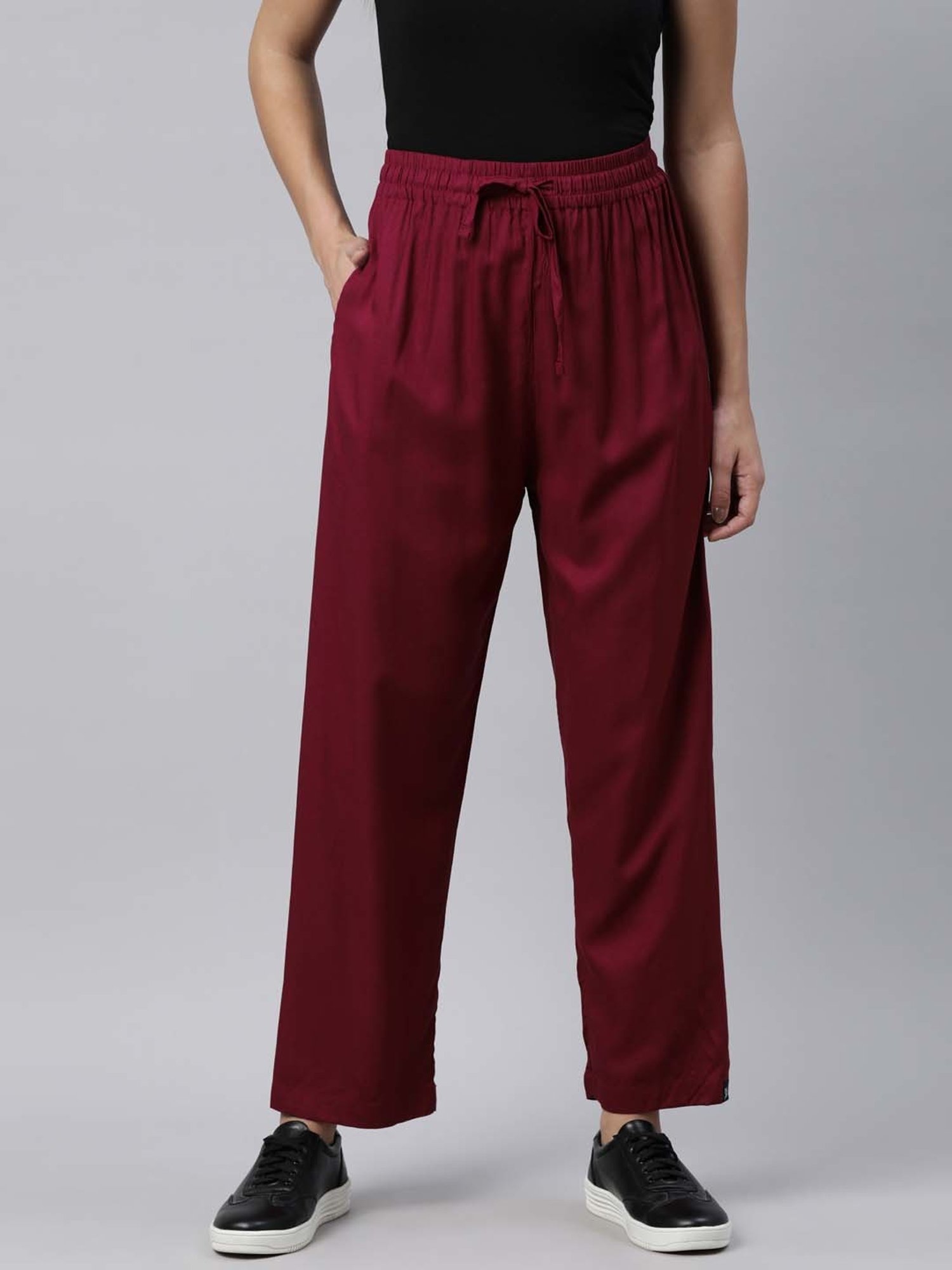 TWIN BIRDS Black & Maroon Regular Fit Pants - Set Of 2
