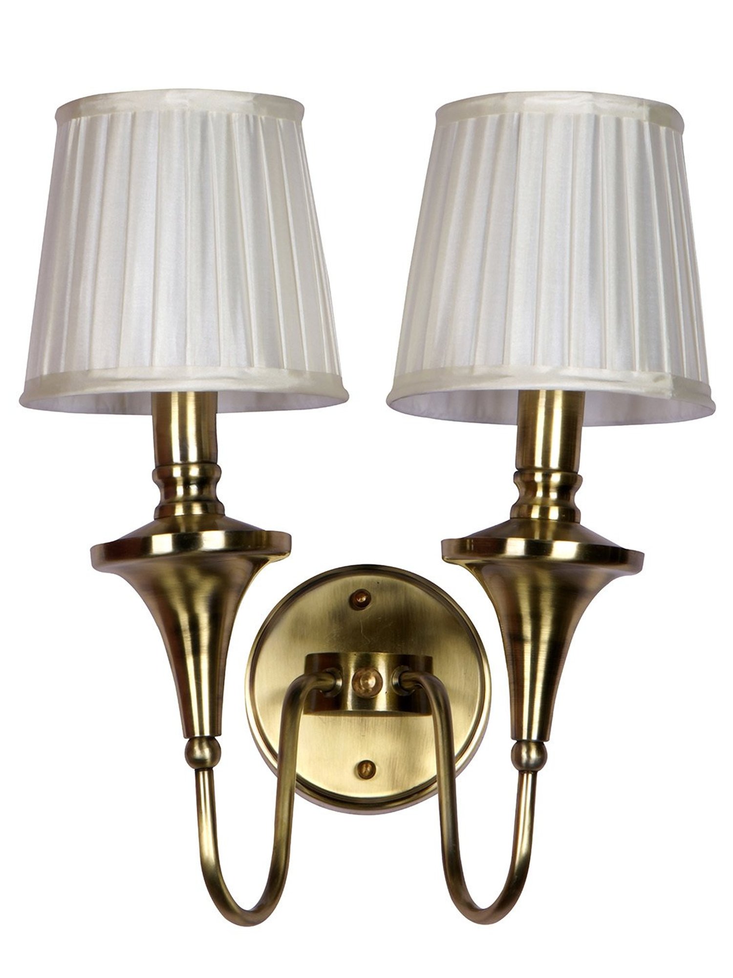 Fos Lighting Gold 15-Inch Brass Double Wall Lamp With White Pleated Fabric Shades