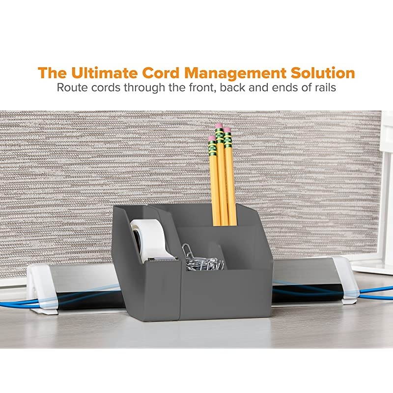 Konnect 5Piece Desktop Organizer Kit Includes Cable Management Rail Charging Phone Dock Tape Dispenser Sticky Notes Storage Bin Gray KTCKIT1Gray