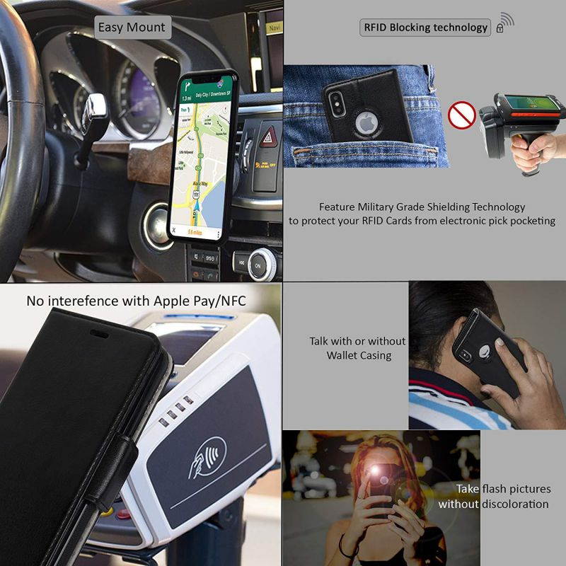 Navor Detachable Magnetic Wallet Case RFID Protection, Logo Hole, Compatible for iPhone Xs/X [Vajio Series]-Black (IPXVJBK)