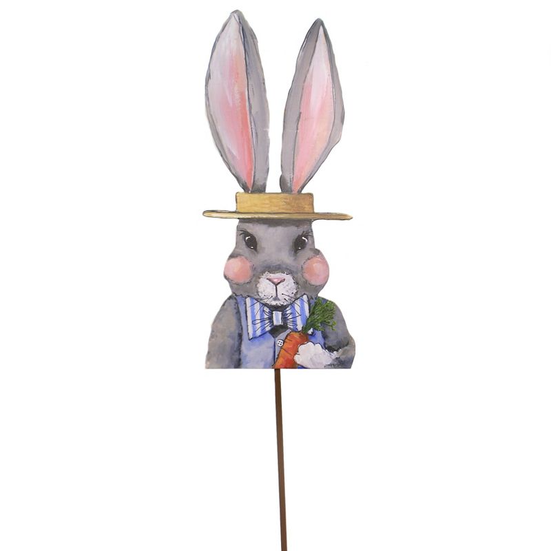 Home & Garden 15.0" Fancy Boy Rabbit Stake Easter Bunny Carrot Round Top Collection  -  Decorative Garden Stakes