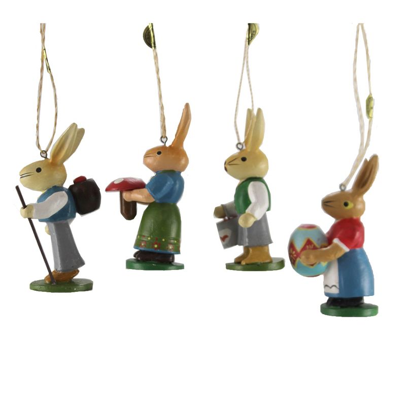Holiday Ornament 3.0" Wooden Easter Rabbits Set / 4 Easter Springtime Retro  -  Tree Ornaments