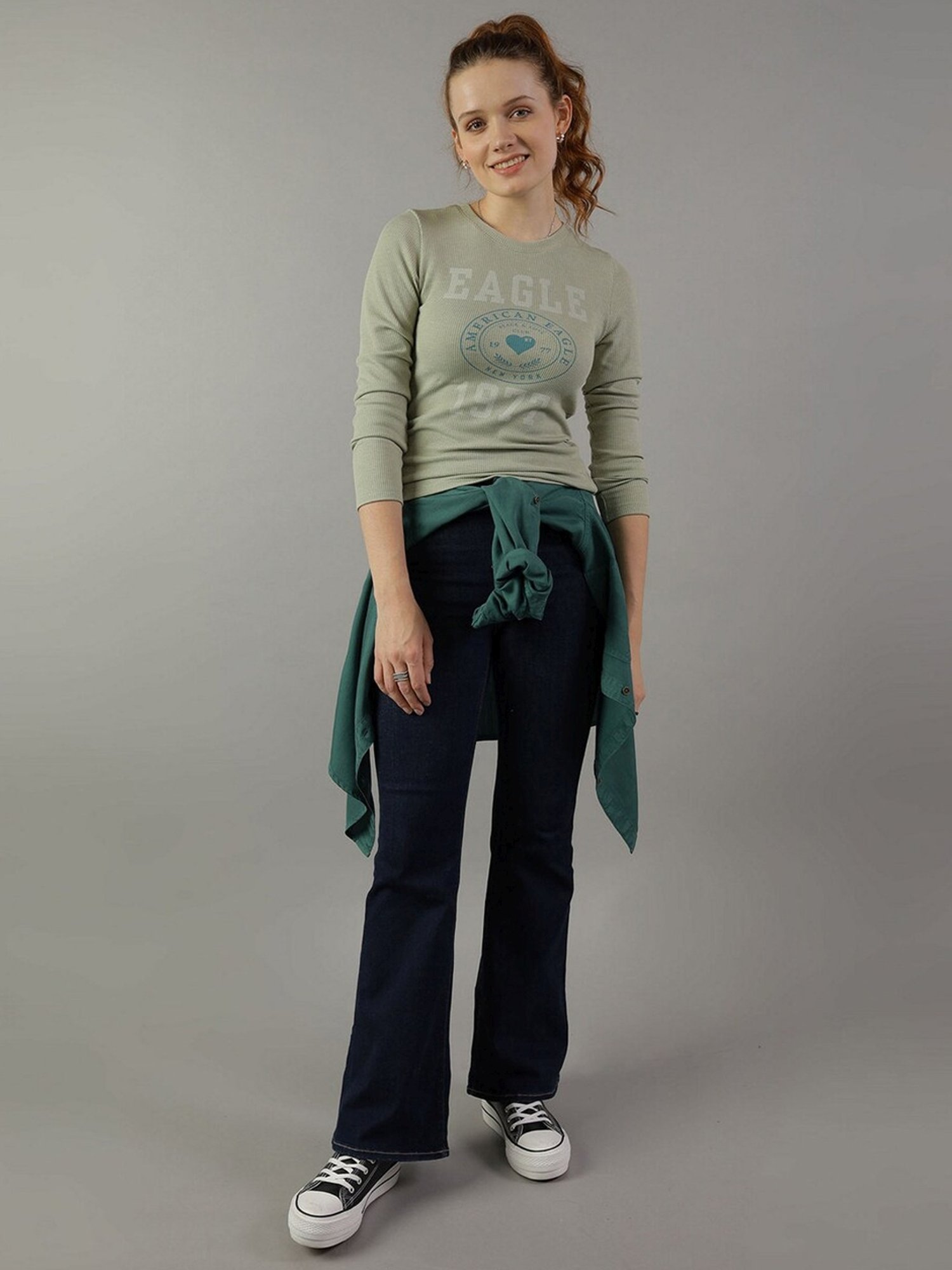 American Eagle Outfitters Green Printed T-Shirt