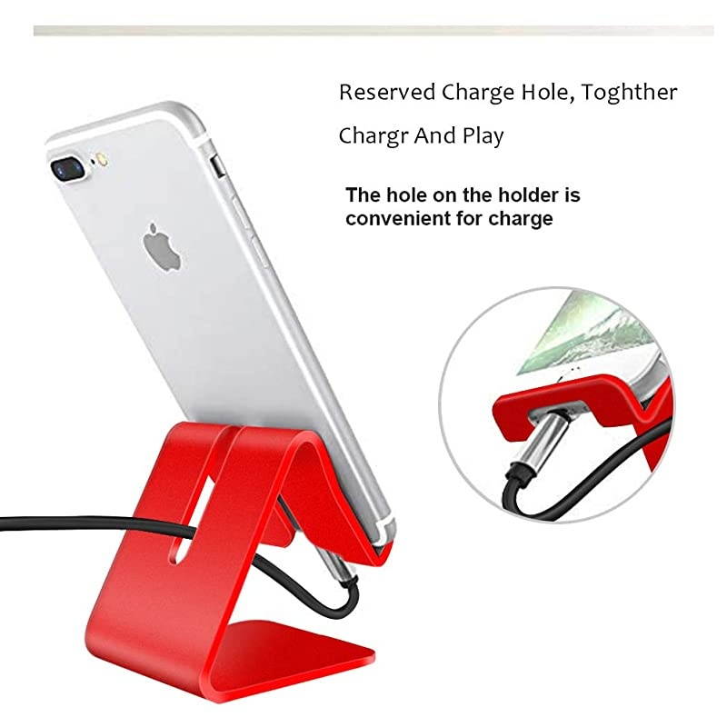 Cell Phone Stand Universal Portable Aluminum Desktop Charger Mount Holder Metal Charging Dock Cradle for Nintendo Switch iPhone Samsung Android Smartphones and Tablets Red