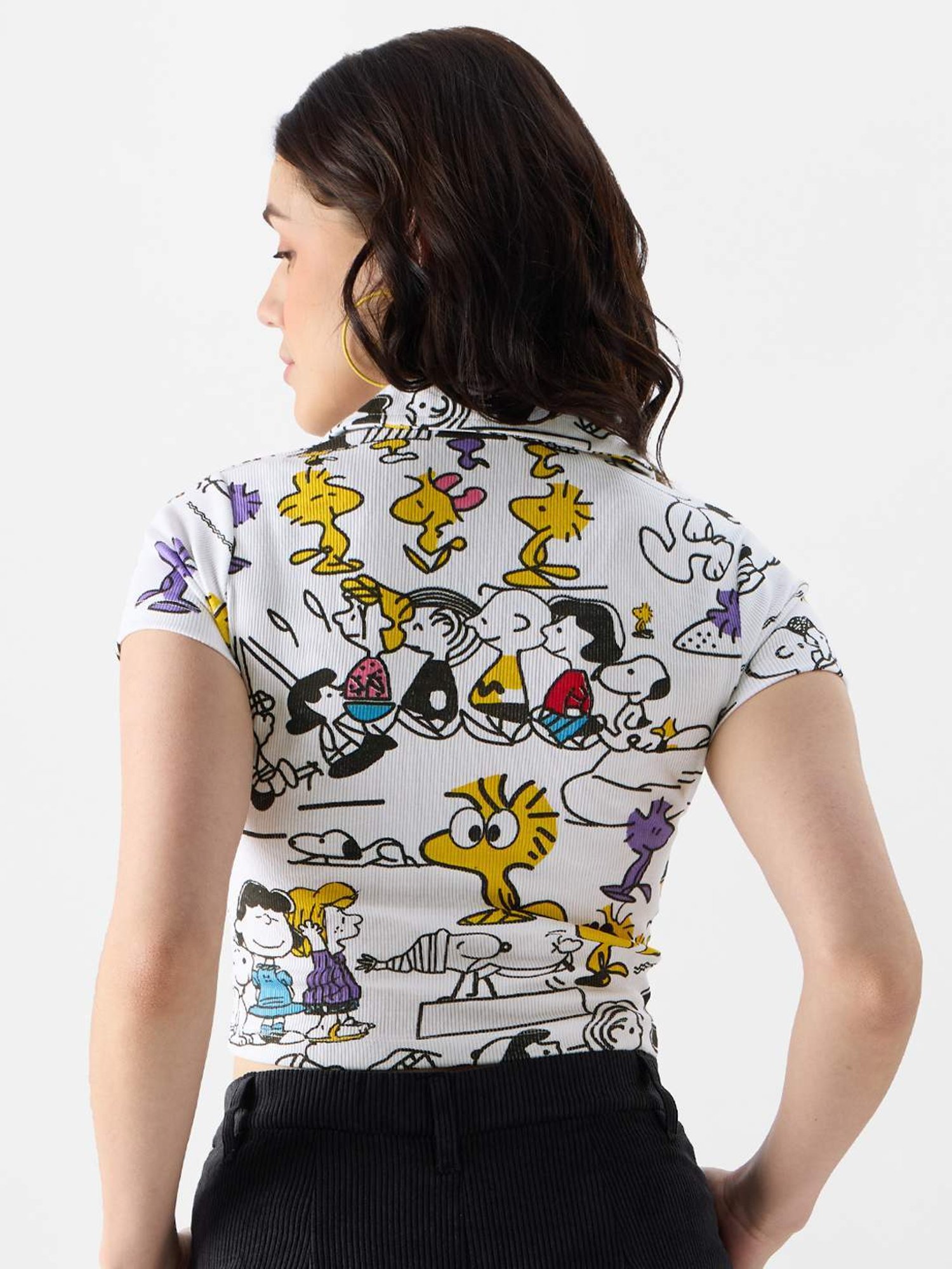 The Souled Store White Cotton Printed Crop T-Shirt