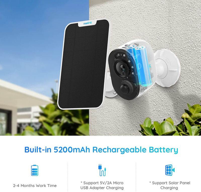 Reolink Argus 3 Spotlight Security Camera Wireless System with Solar Panel Outdoor Battery/Solar Powered, PIR Motion Activated, Two-Way Talk, Built-in Siren, for Home Surveillance