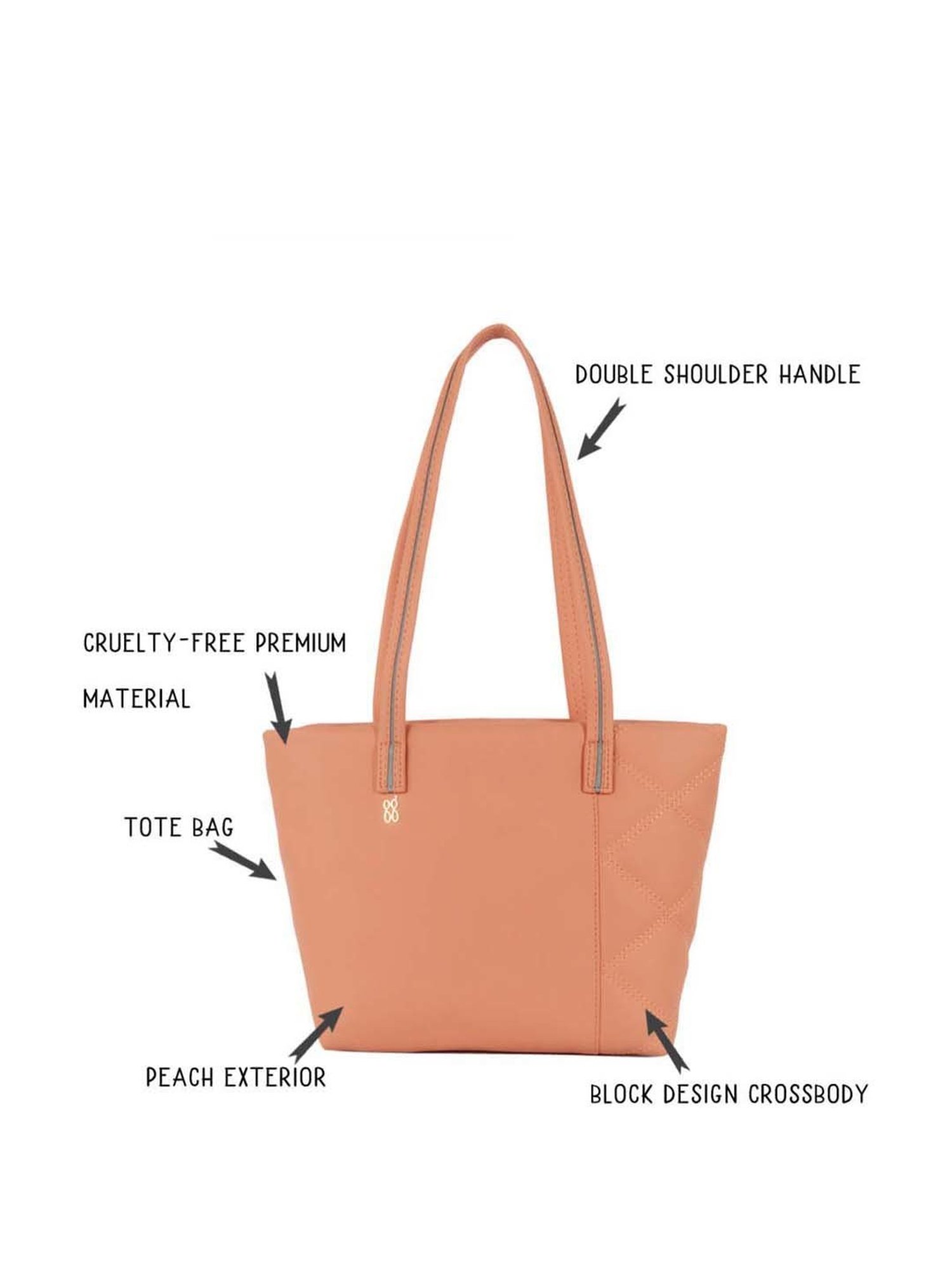Baggit Peach Textured Medium Tote Handbag