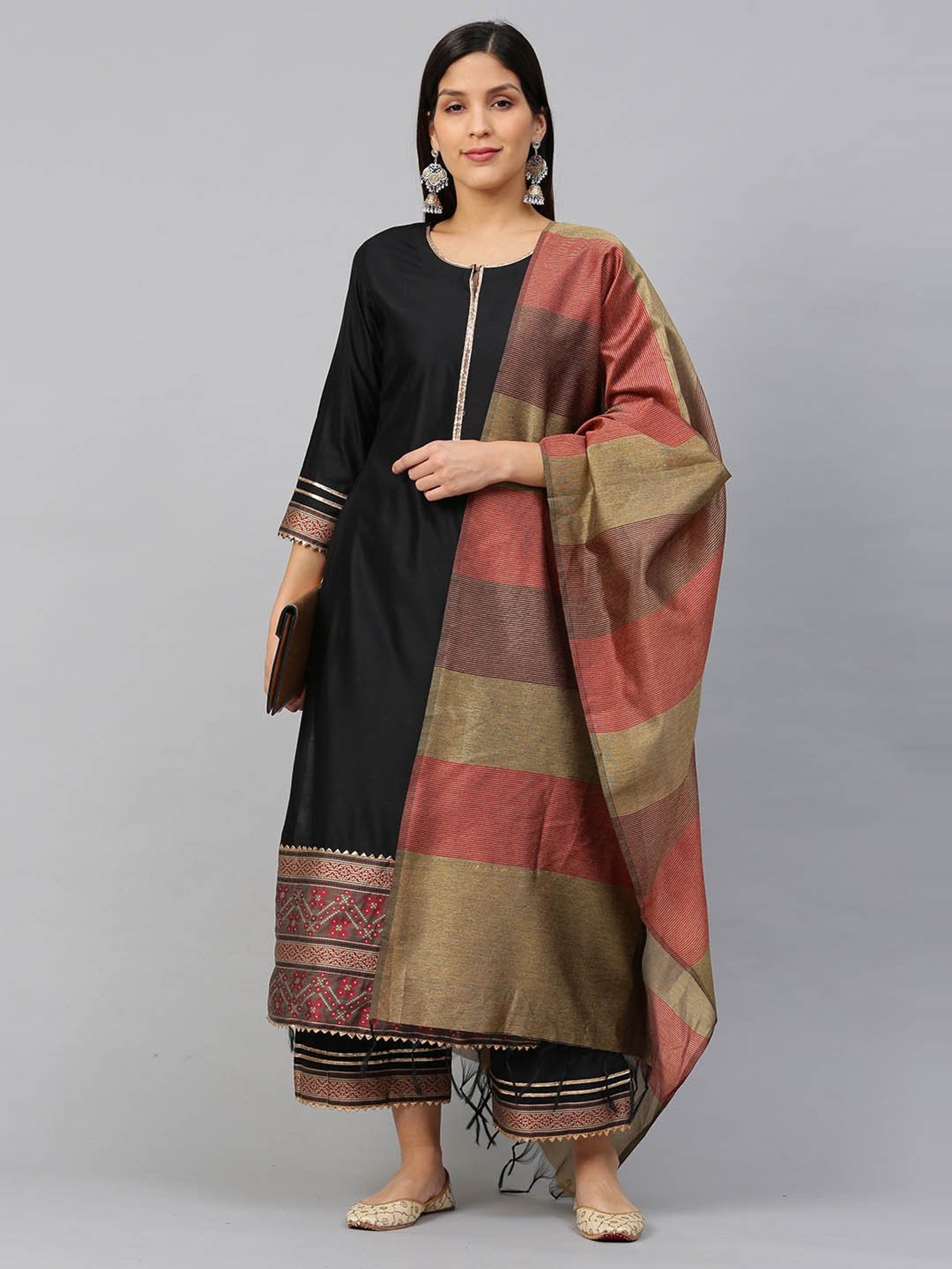 URBAN MYSTIC Black Rayon Embroidered Kurta & Sharara Set
