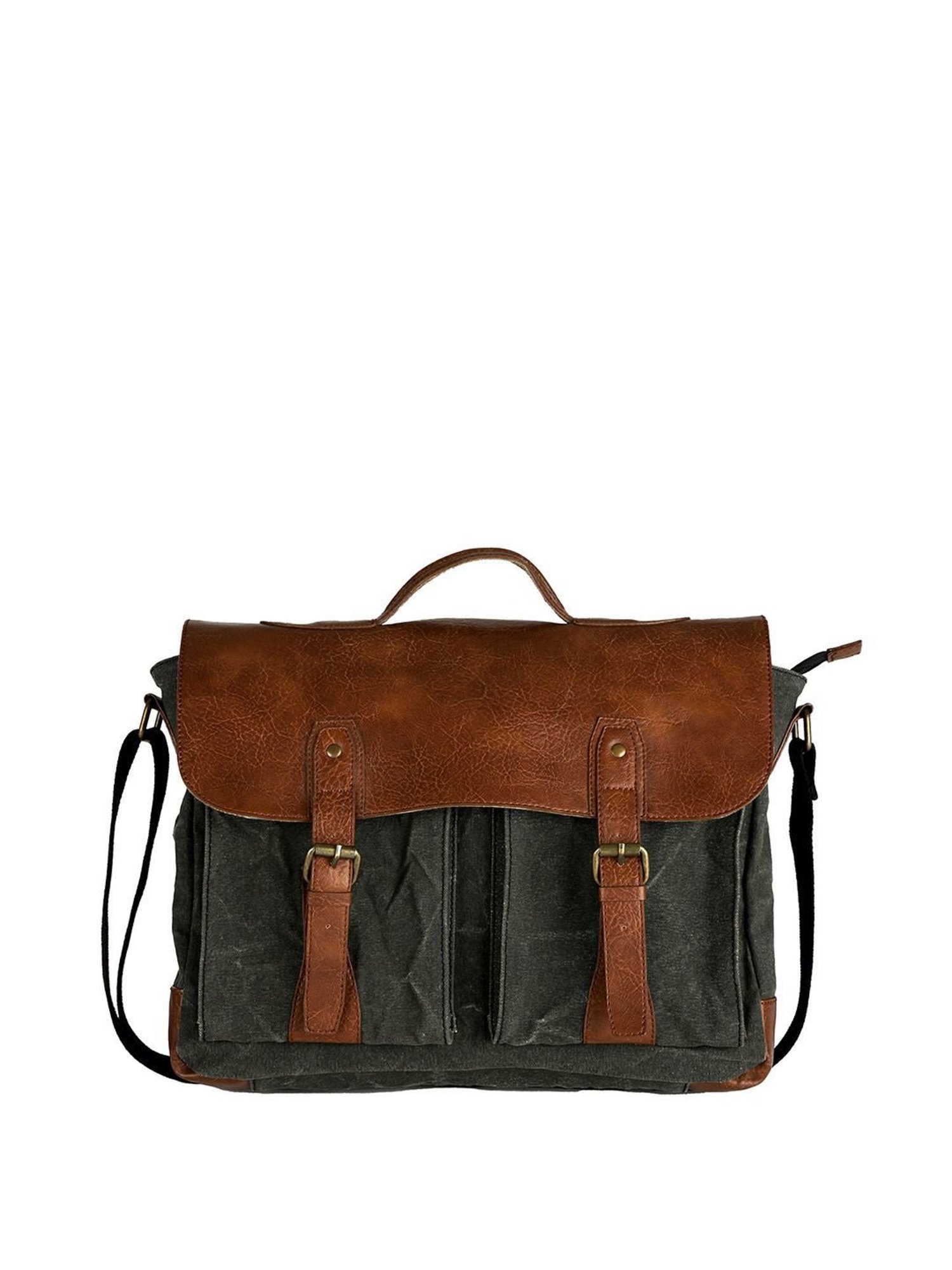 Mona B Black Canvas Medium Messenger Bag