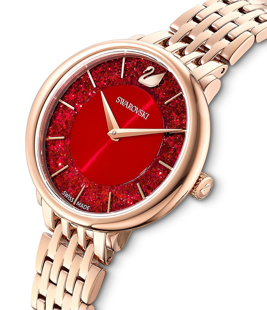 Swarovski Crystalline Chic Rose Gold With Red Dial Bracelet Watch